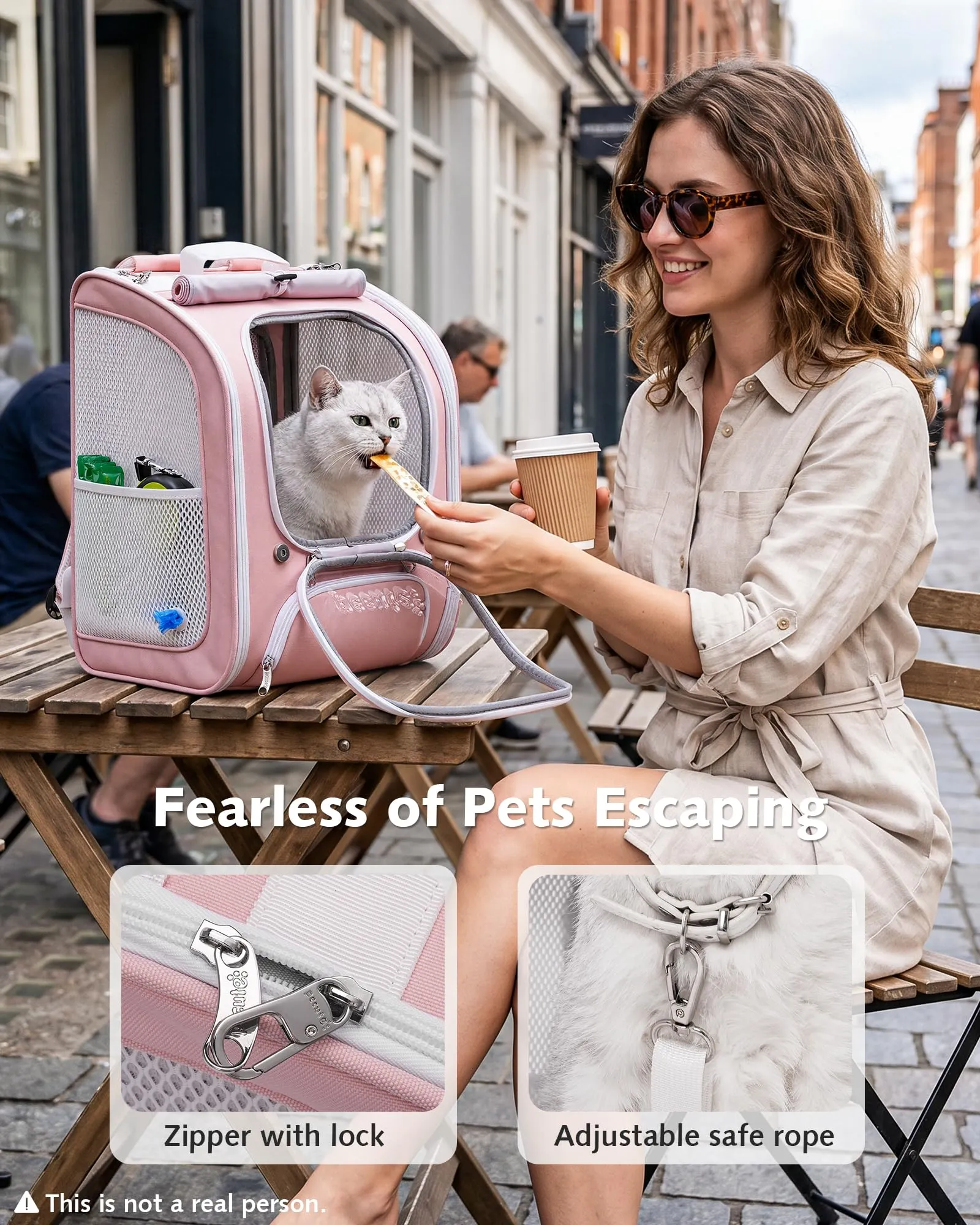 Pecute Zaino a Bolla per Gatti, Ergonomico, Rosa - immagine 7