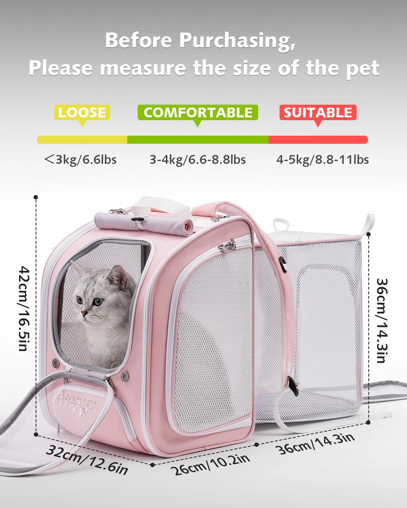 Pecute Zaino a Bolla per Gatti, Ergonomico, Rosa - immagine 9