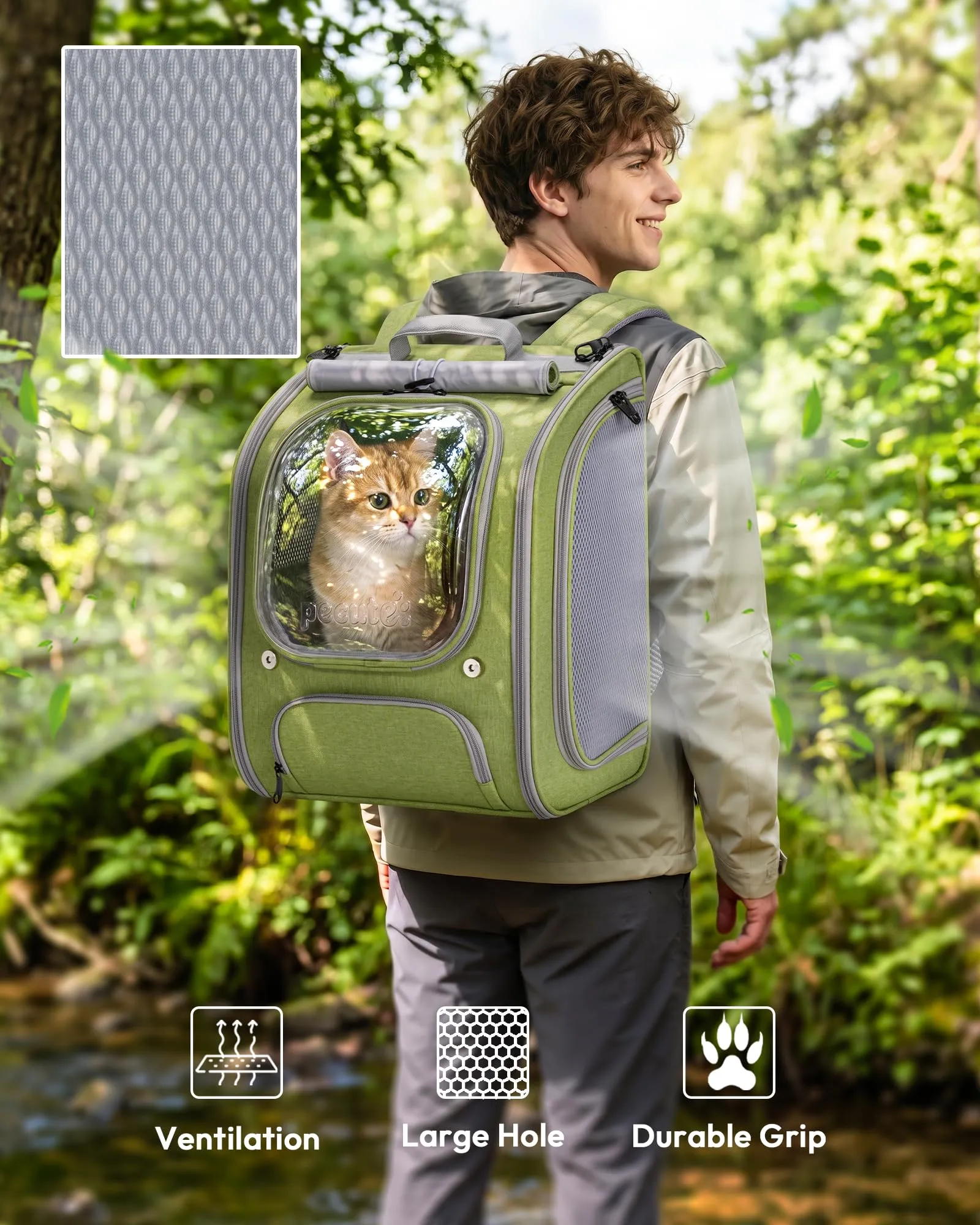 Pecute Zaino a Bolla per Gatti, Verde Chiaro - immagine 4