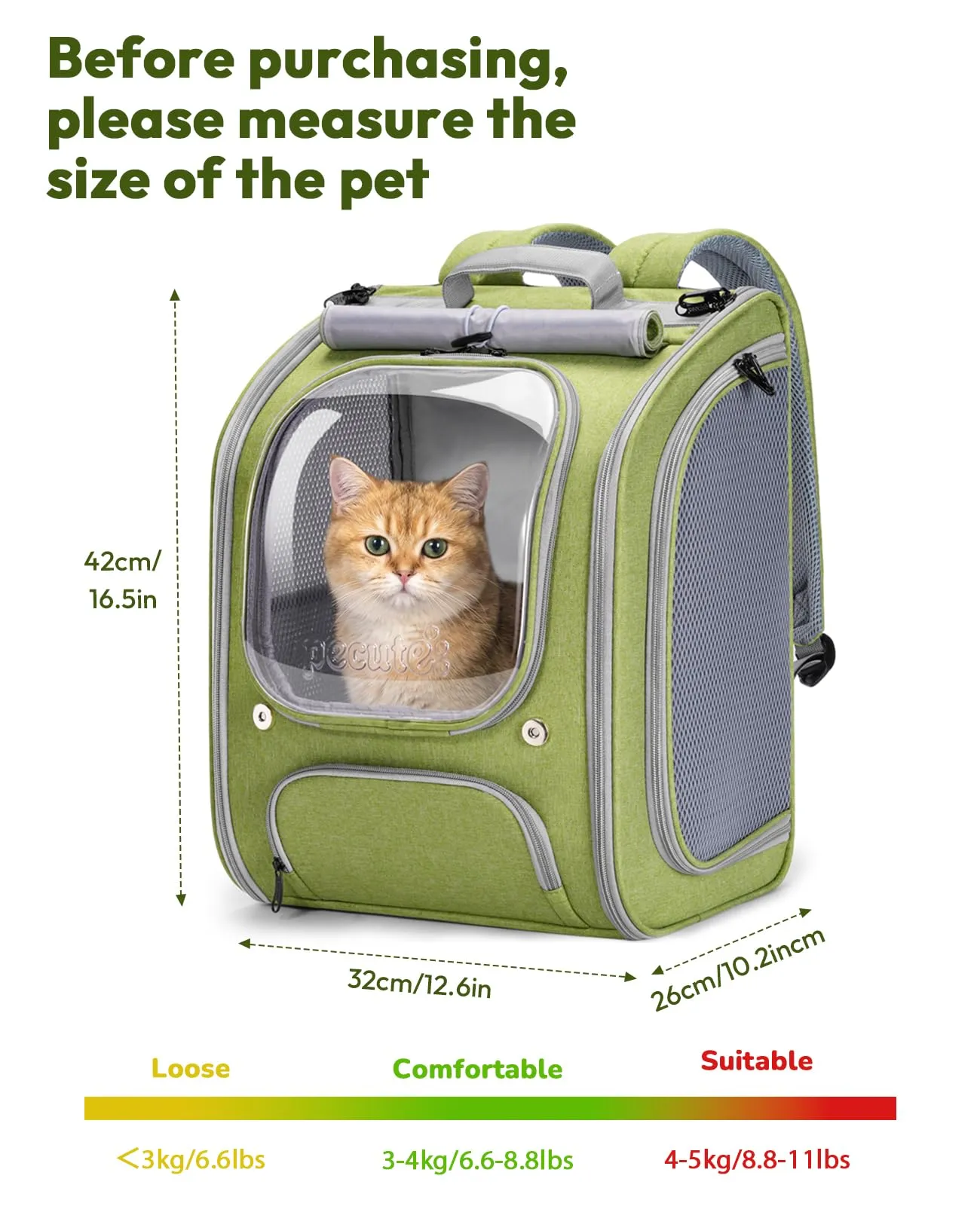 Pecute Zaino a Bolla per Gatti, Verde Chiaro - immagine 9