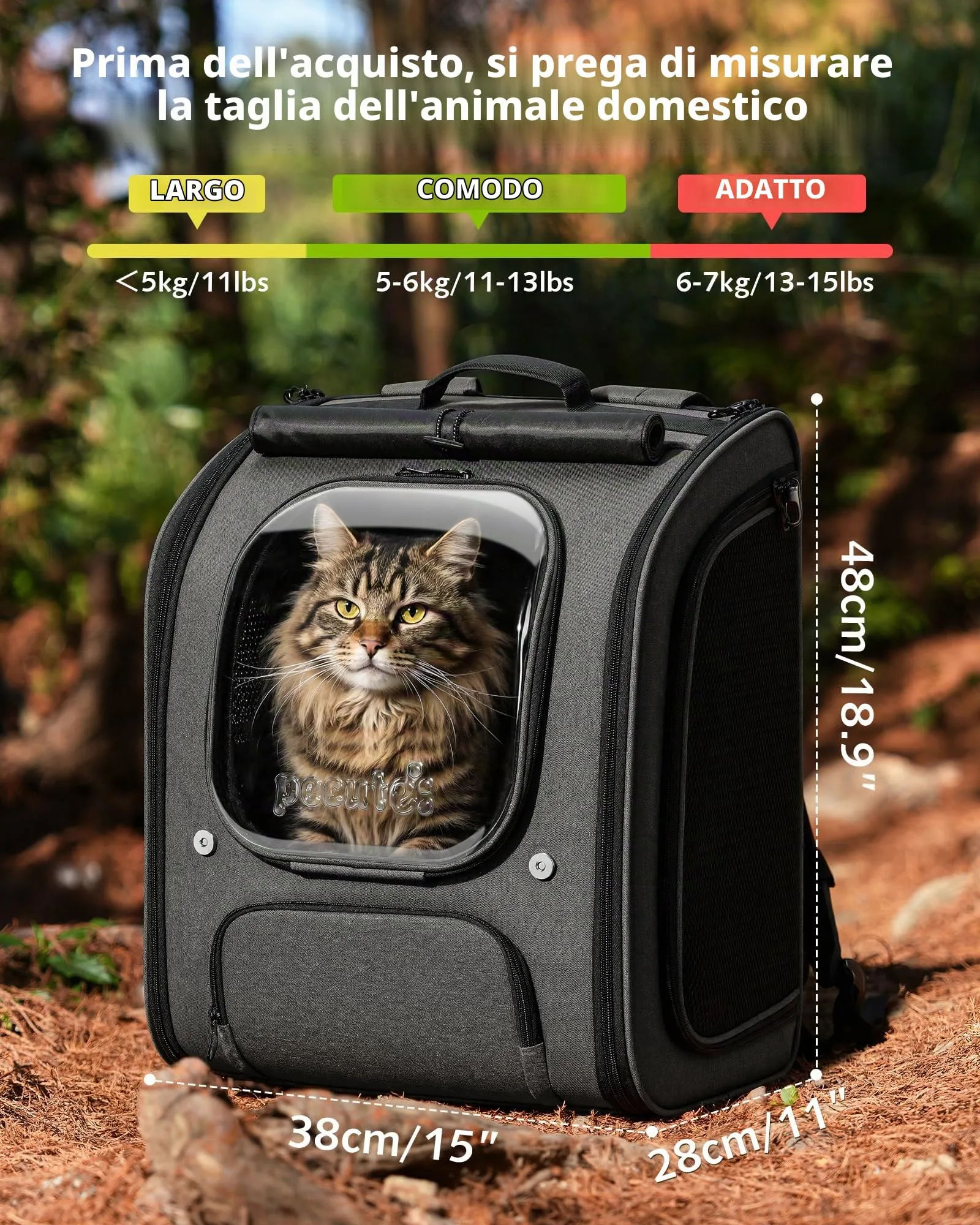 Pecute Zaino a Bolla per Gatti XXL, Grigio - immagine 2