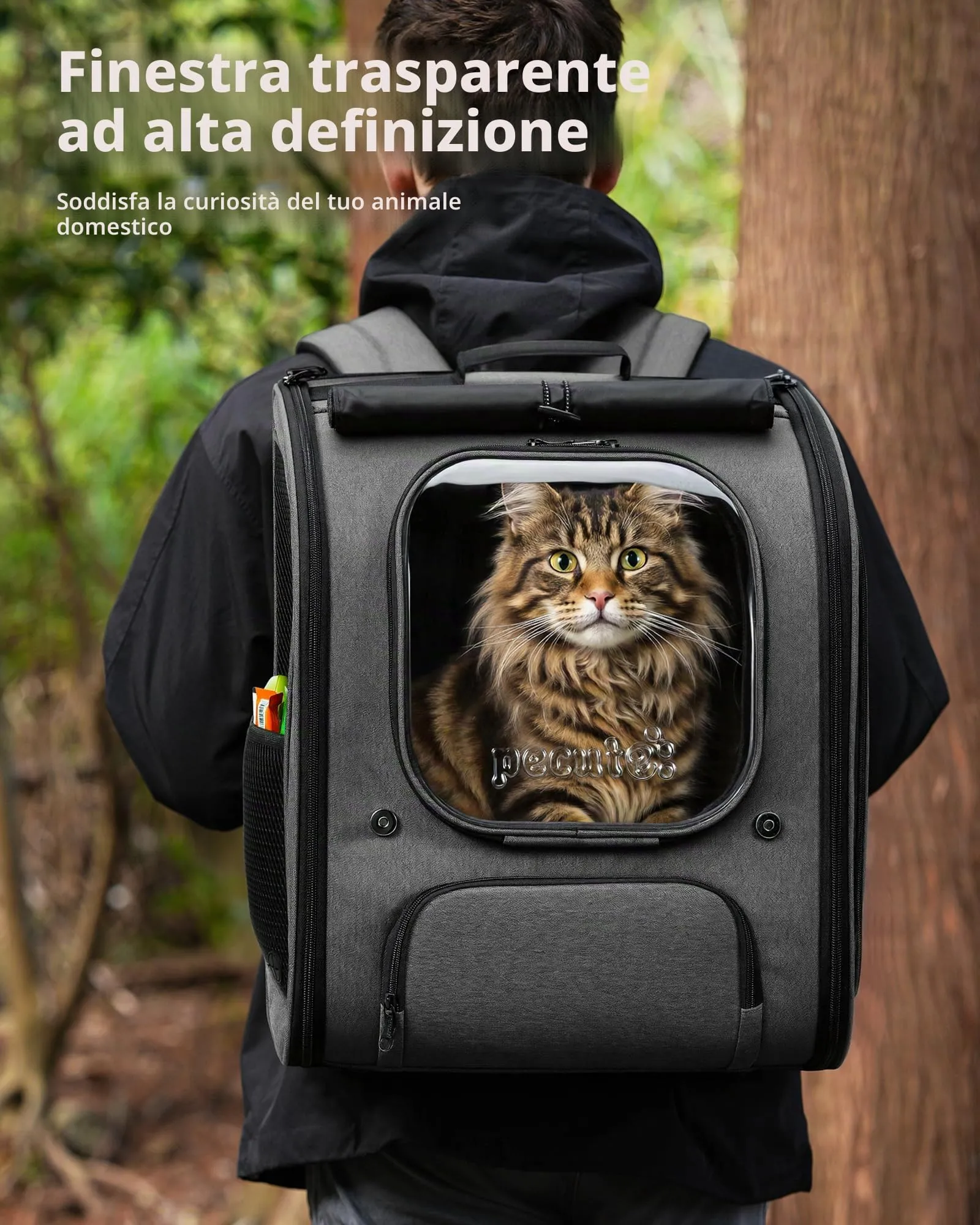 Pecute Zaino a Bolla per Gatti XXL, Grigio - immagine 3