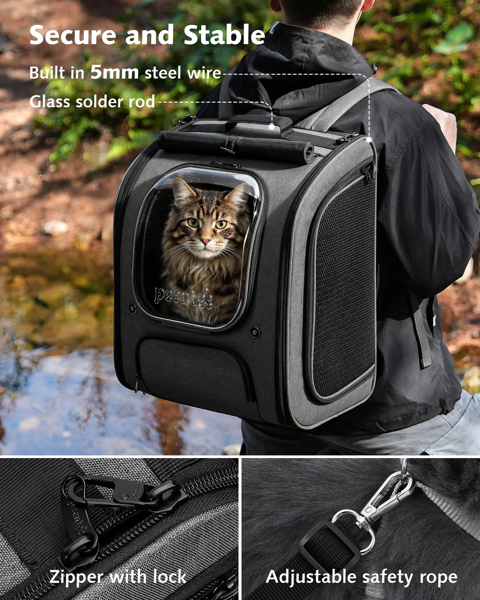 Pecute Zaino a Bolla per Gatti XXL, Grigio - immagine 4