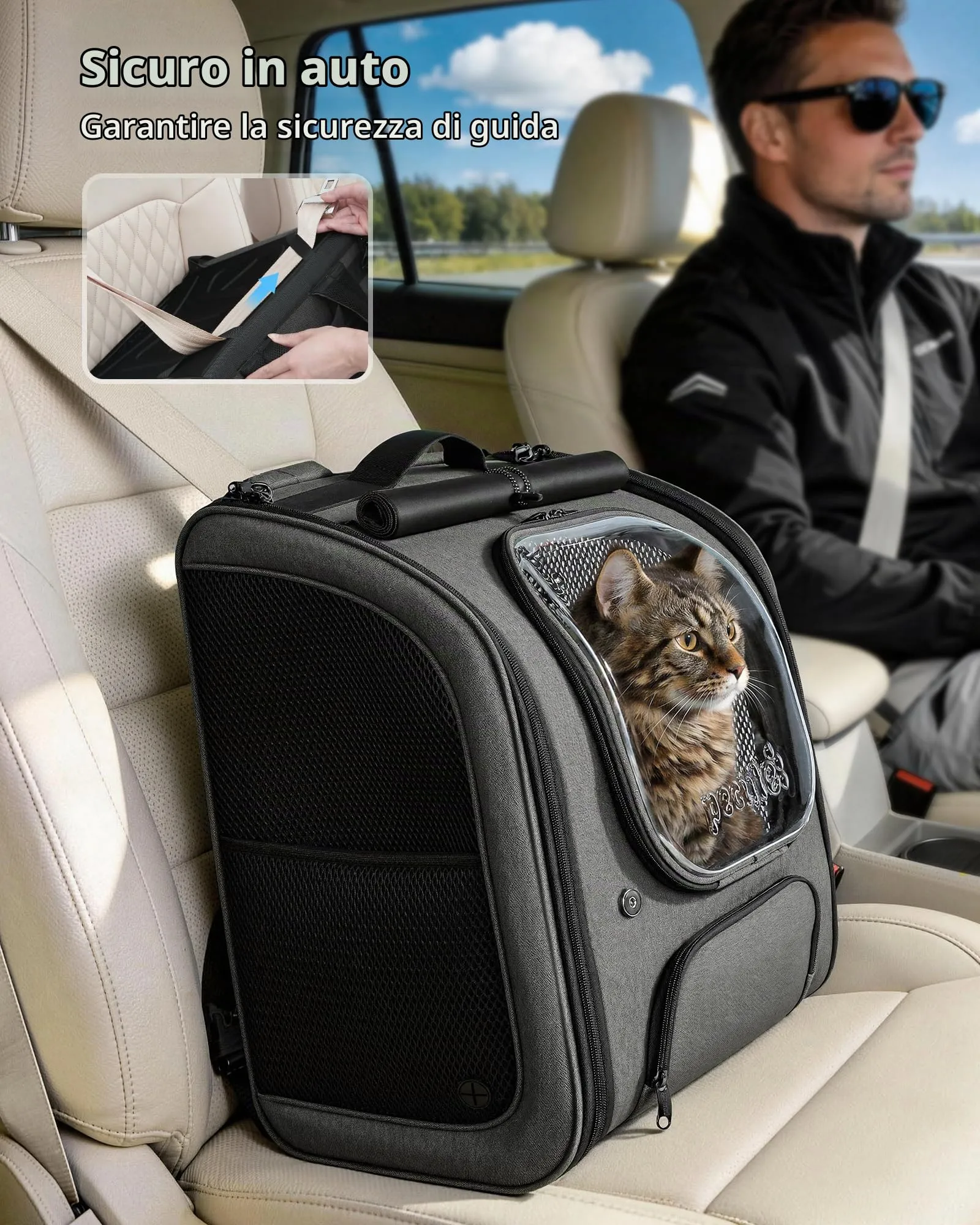 Pecute Zaino a Bolla per Gatti XXL, Grigio - immagine 8