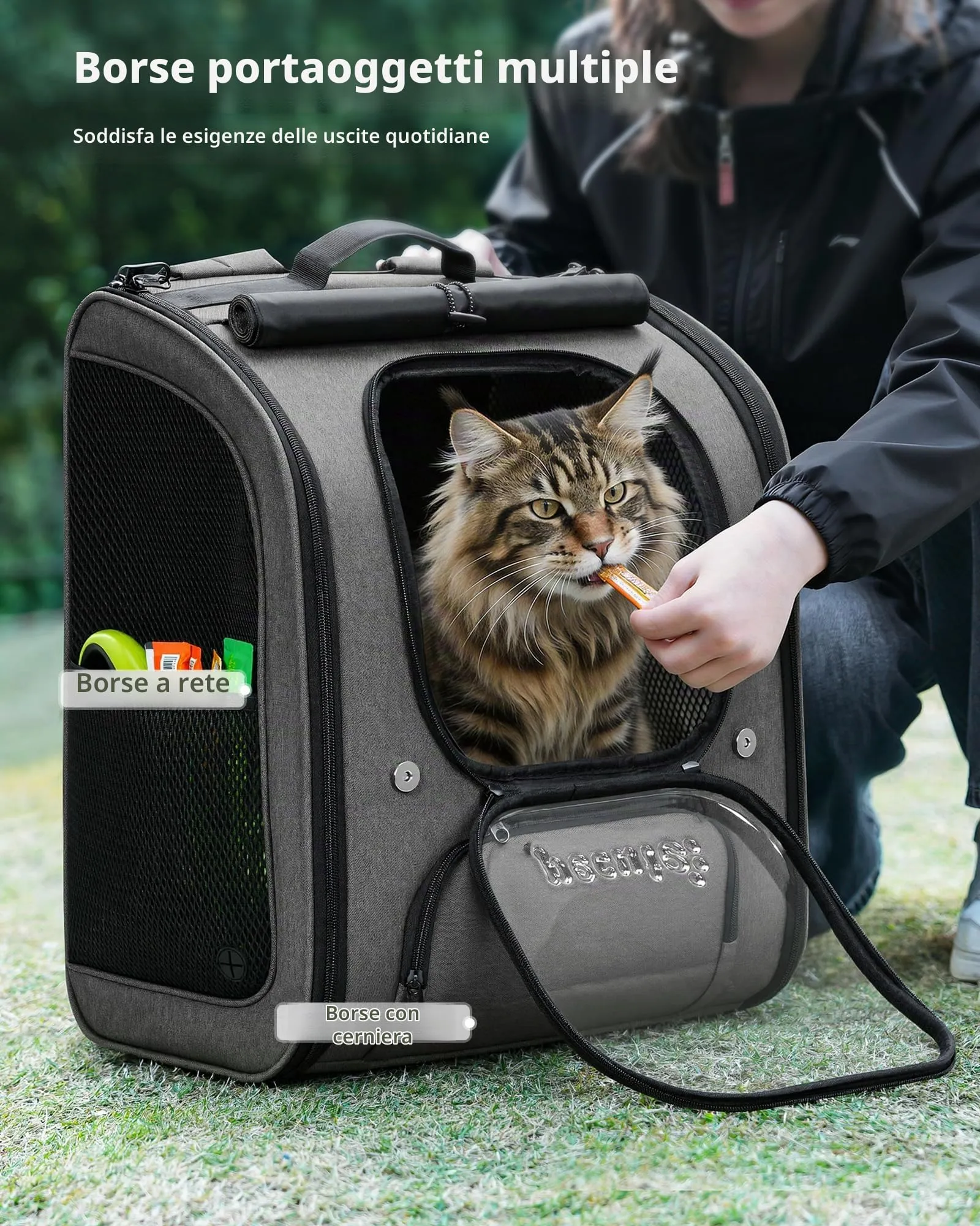 Pecute Zaino a Bolla per Gatti XXL, Grigio - immagine 9