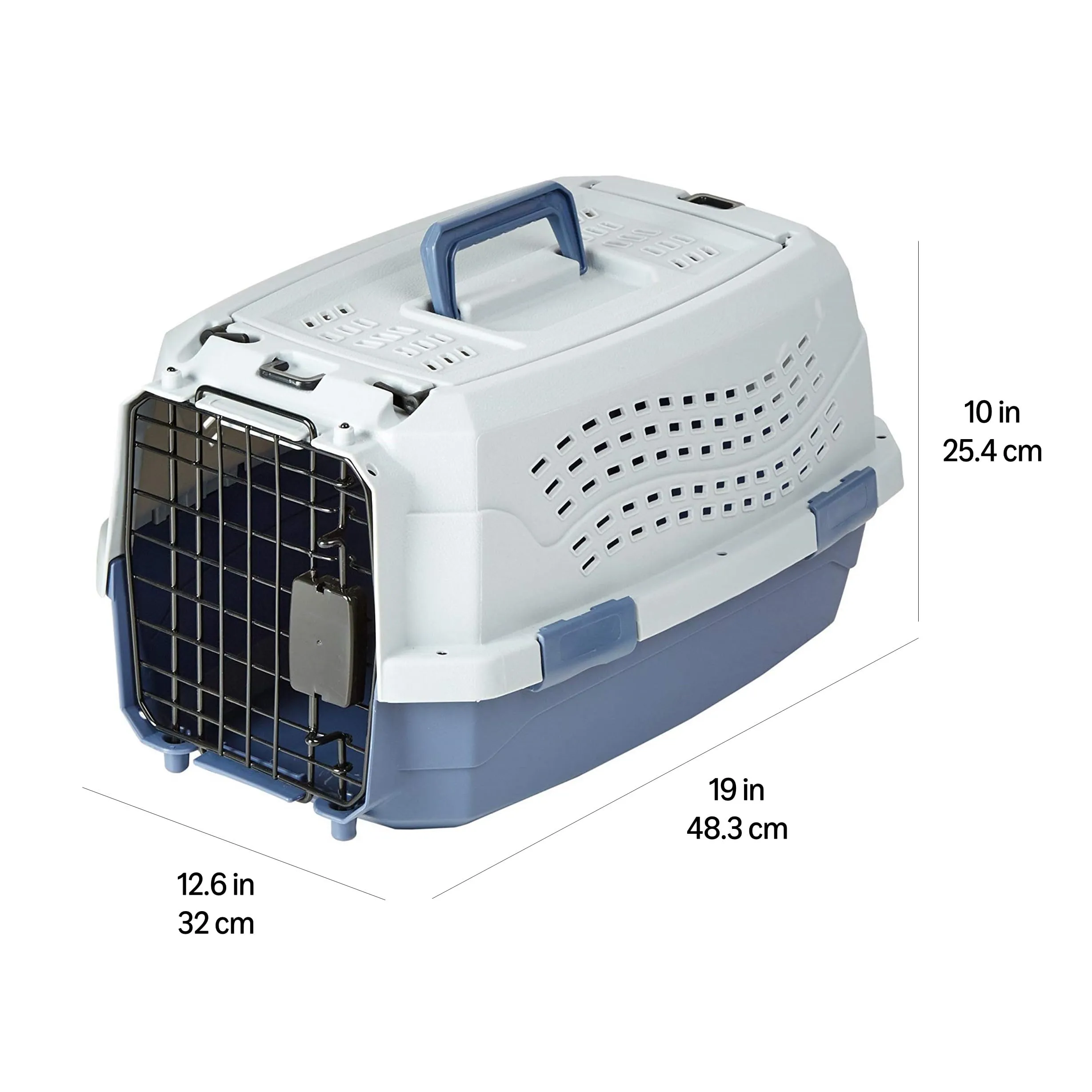 Amazon Basics Trasportino rigido per gatti, 2 sportelli, carica dall'alto, 48 x 32 x 25 cm, Blu - immagine 7