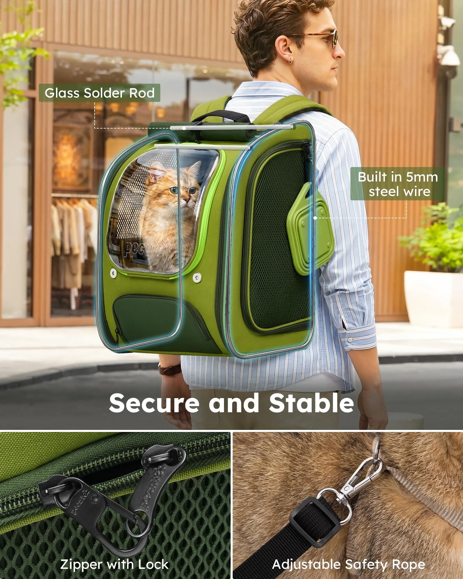 Pecute Zaino Trasporto per Gatti e Cani, Ergonomico, Verde - immagine 3