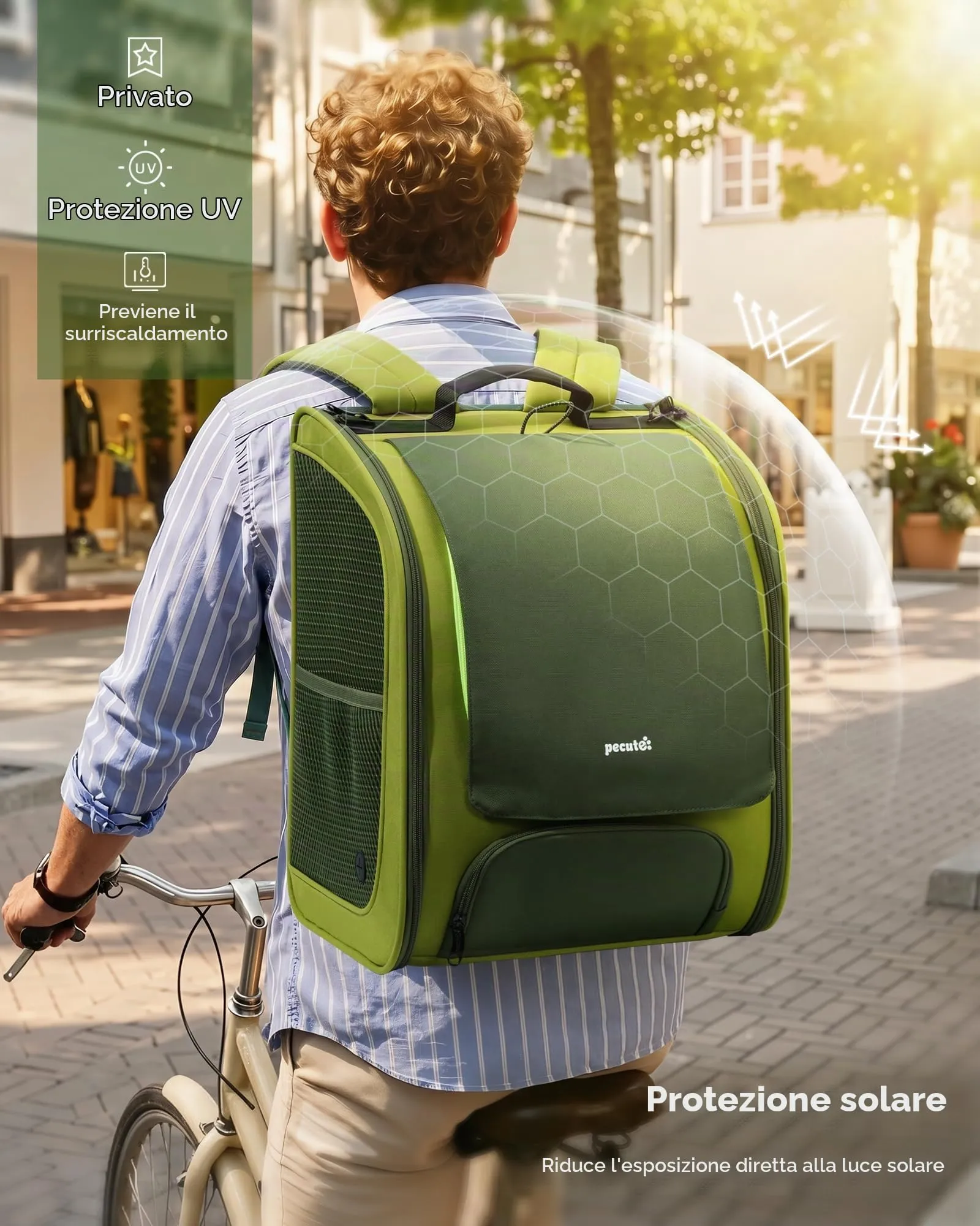 Pecute Zaino Trasporto per Gatti e Cani, Ergonomico, Verde - immagine 4