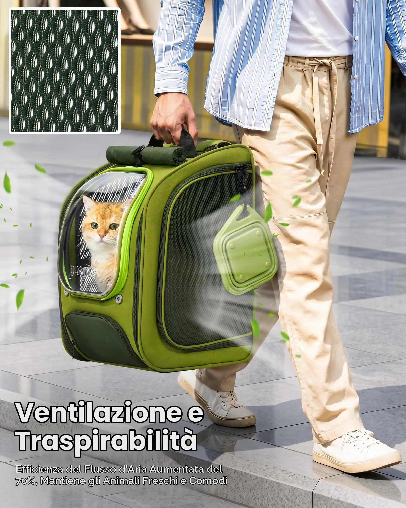 Pecute Zaino Trasporto per Gatti e Cani, Ergonomico, Verde - immagine 5