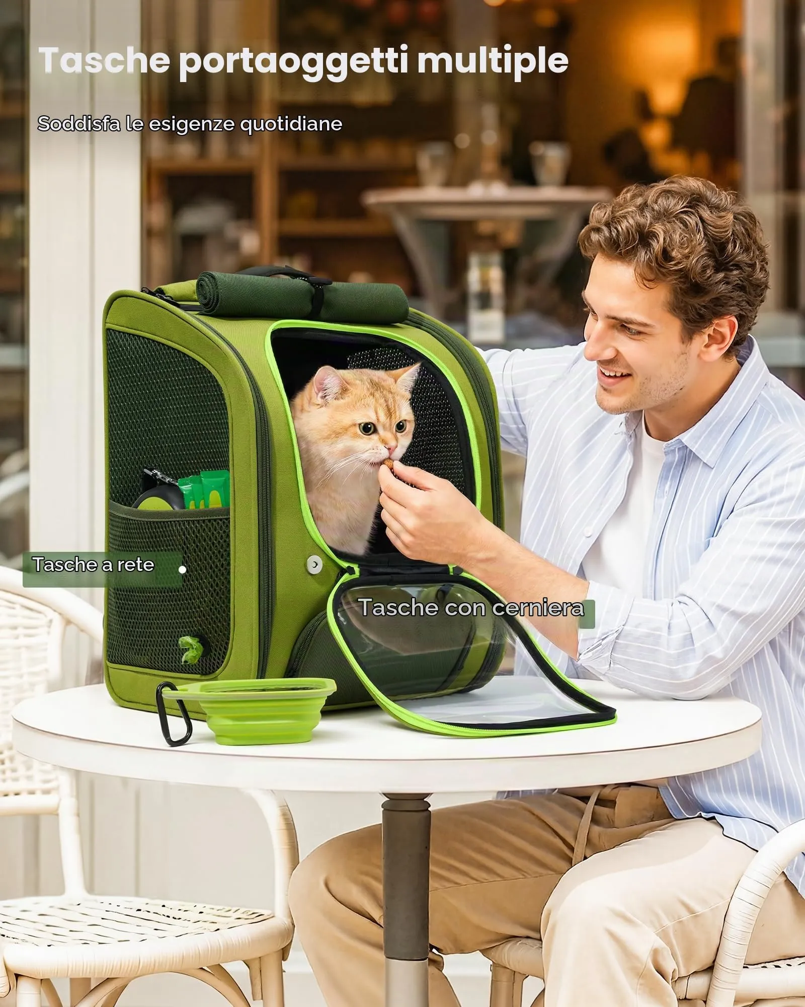 Pecute Zaino Trasporto per Gatti e Cani, Ergonomico, Verde - immagine 7