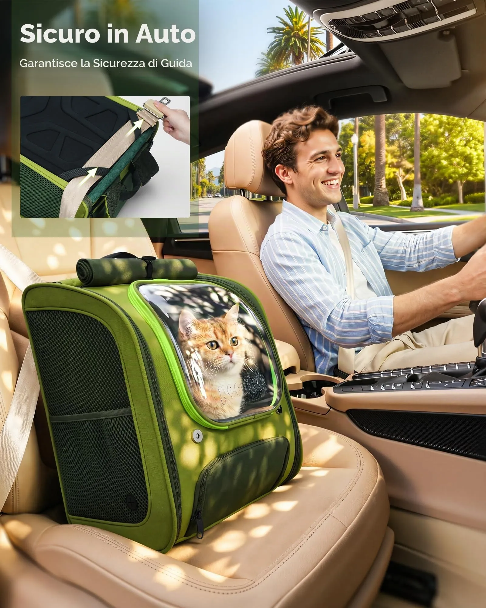 Pecute Zaino Trasporto per Gatti e Cani, Ergonomico, Verde - immagine 8