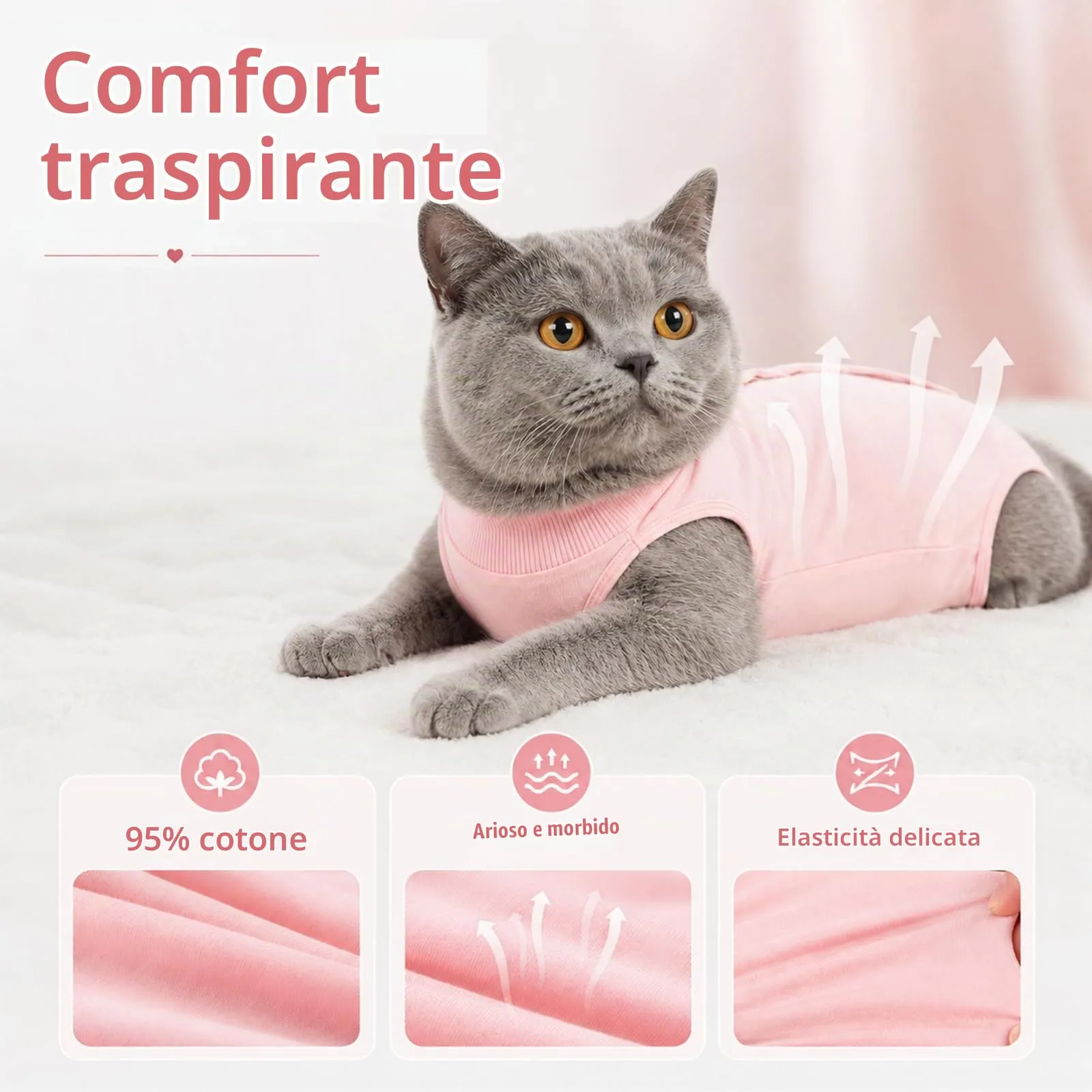 ZEMINRI Body Gatto Post Operatorio in Cotone con Chiusura Regolabile, M - immagine 4