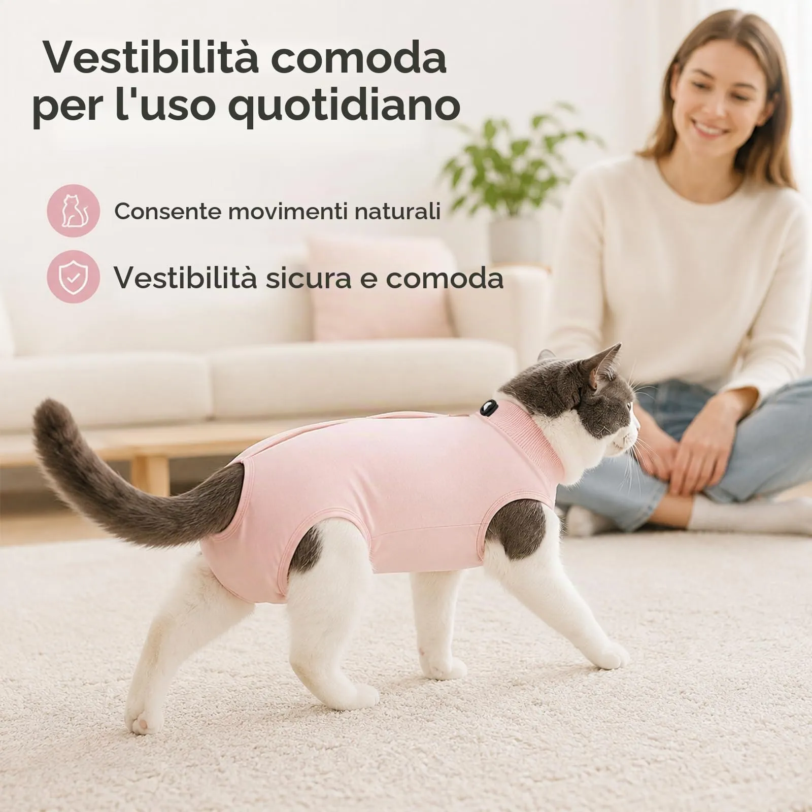 ZEMINRI Body Gatto Post Operatorio in Cotone con Chiusura Regolabile, M - immagine 6