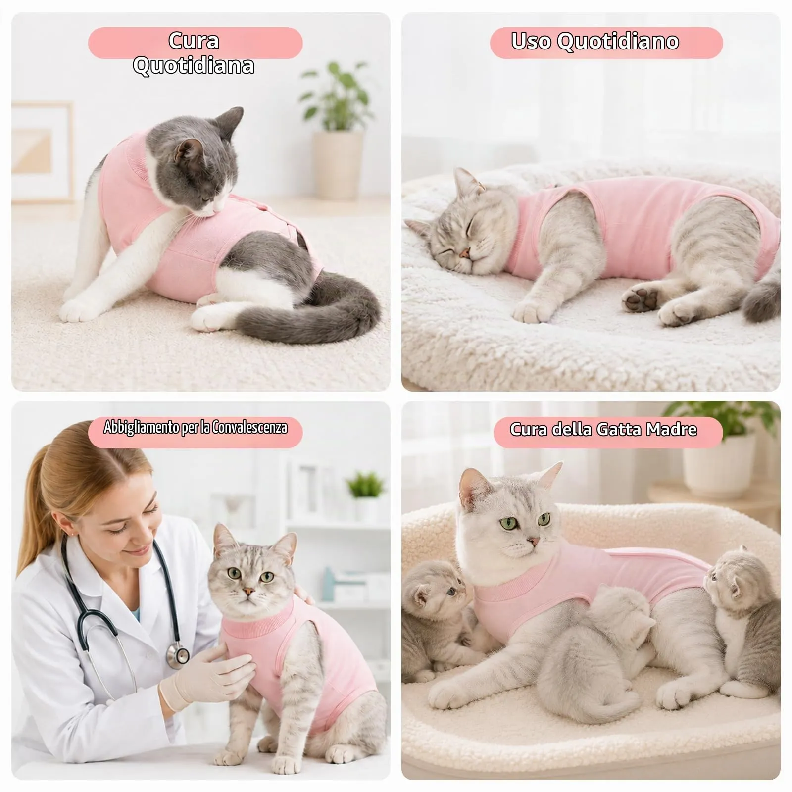 ZEMINRI Body Gatto Post Operatorio in Cotone con Chiusura Regolabile, M - immagine 7