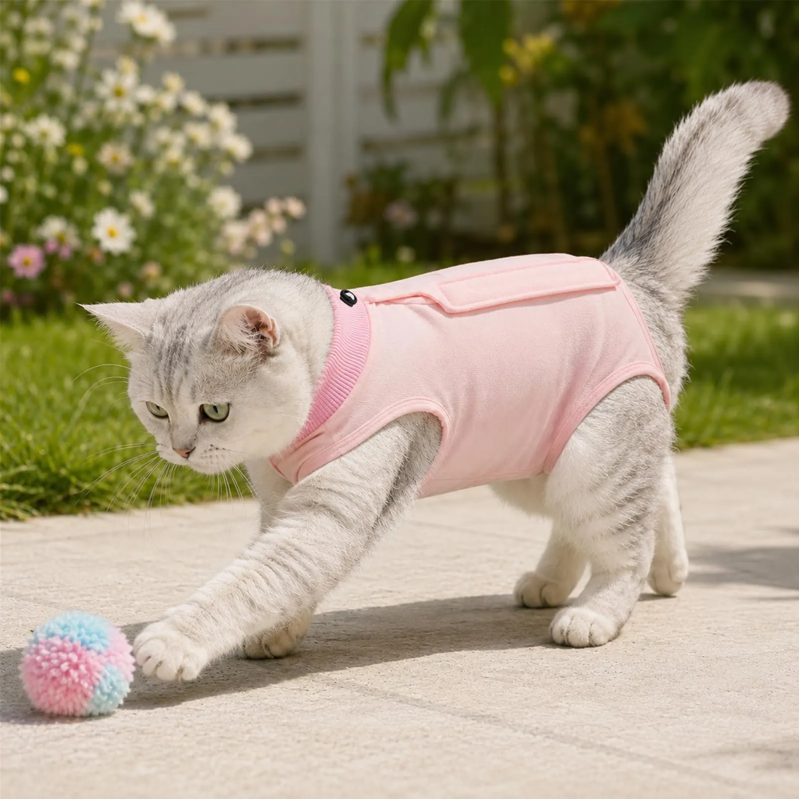 ZEMINRI Body Gatto Post Operatorio in Cotone con Chiusura Regolabile, M - immagine 8