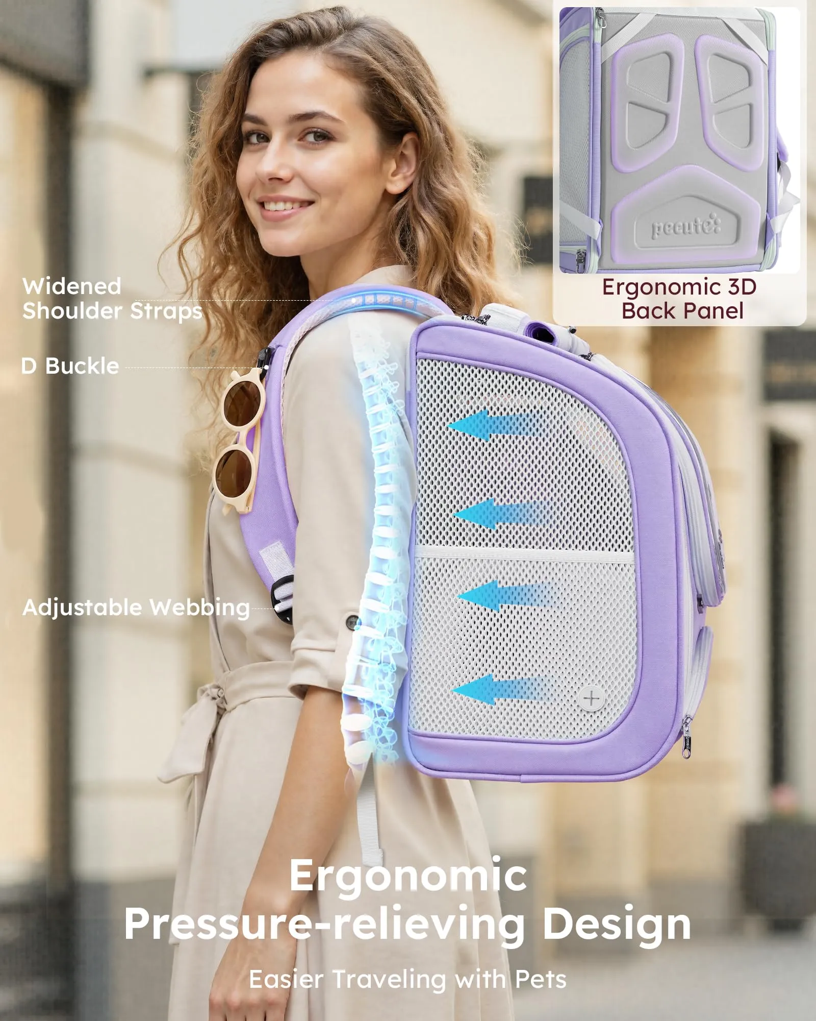 Pecute Zaino a Bolla per Gatti, Ergonomico, Viola - immagine 4