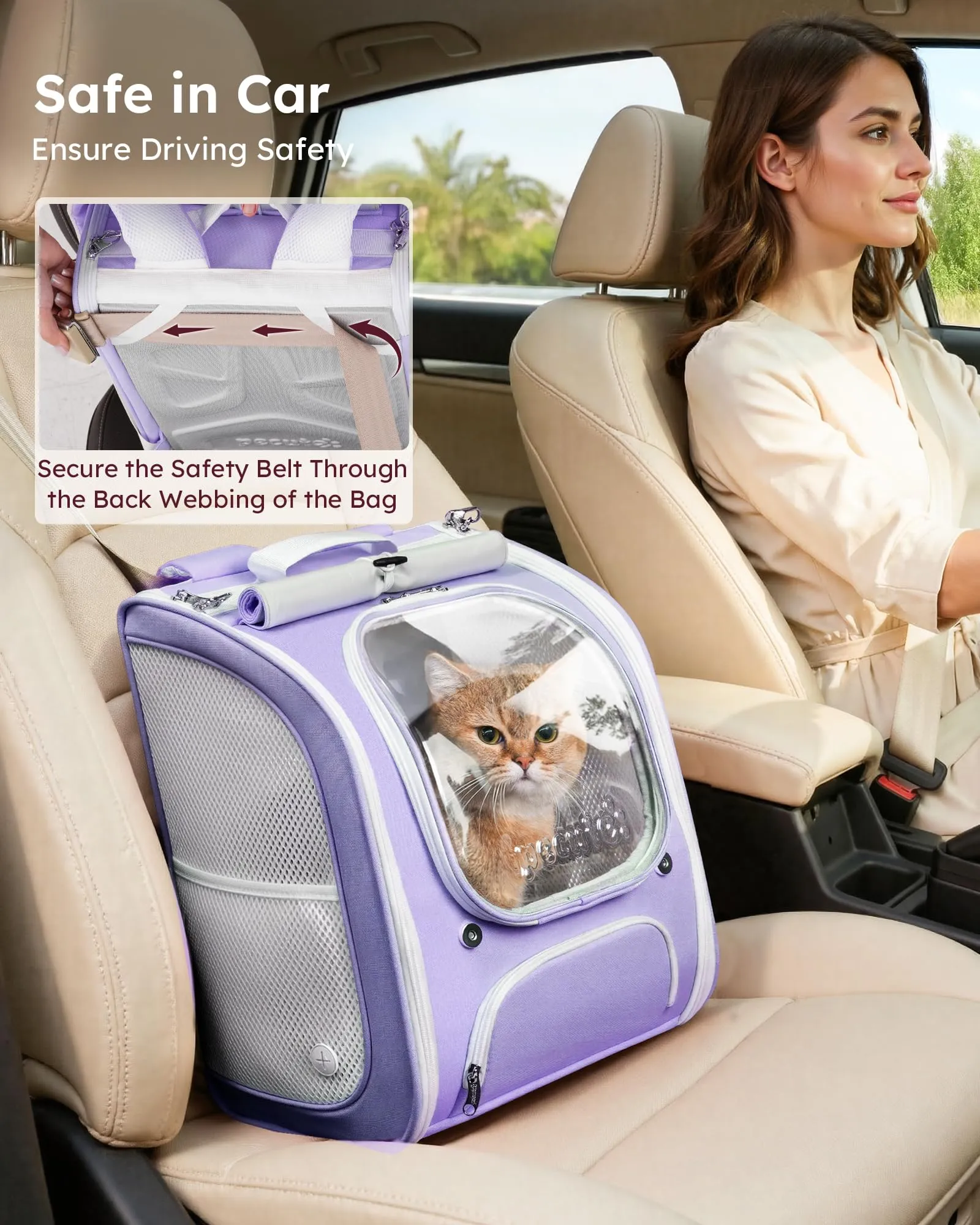 Pecute Zaino a Bolla per Gatti, Ergonomico, Viola - immagine 8