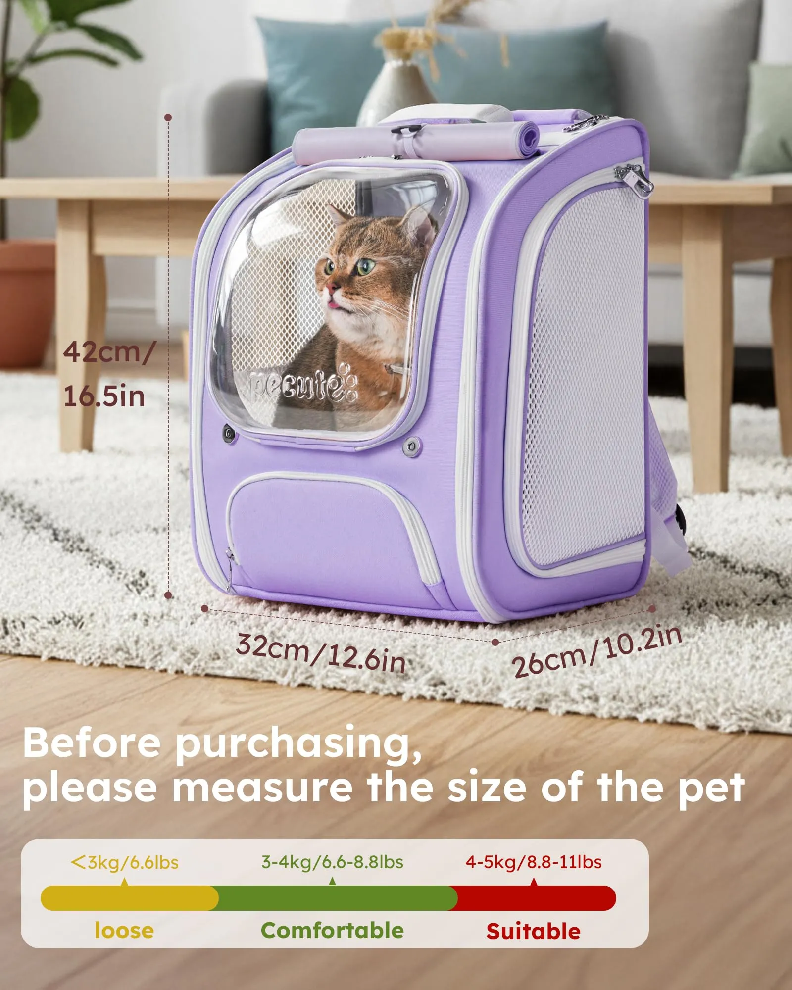 Pecute Zaino a Bolla per Gatti, Ergonomico, Viola - immagine 9