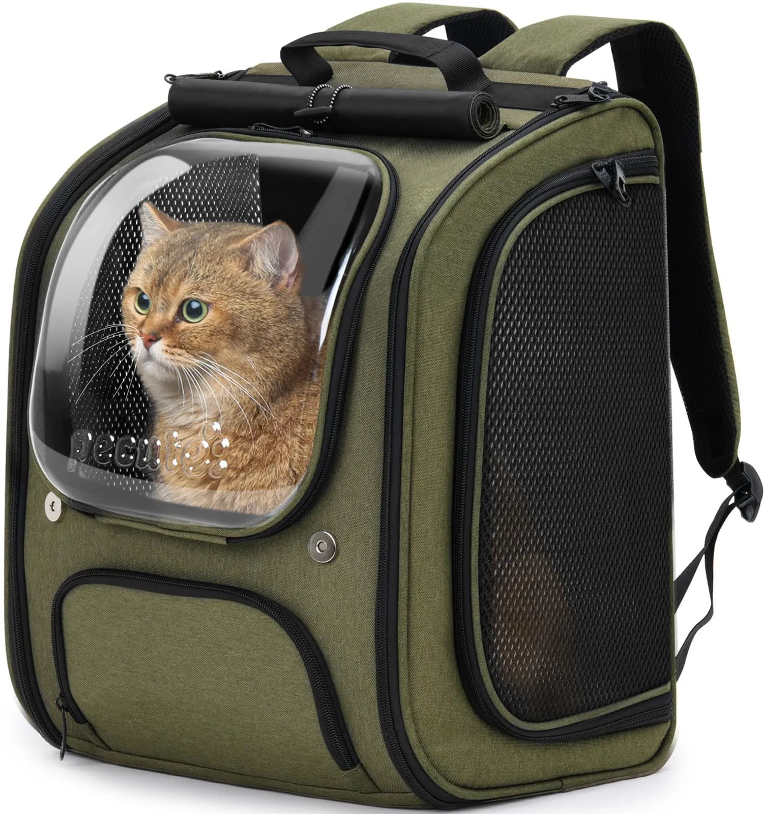 Pecute Zaino a Bolla per Gatti, Ergonomico, Verde Oliva - immagine 1