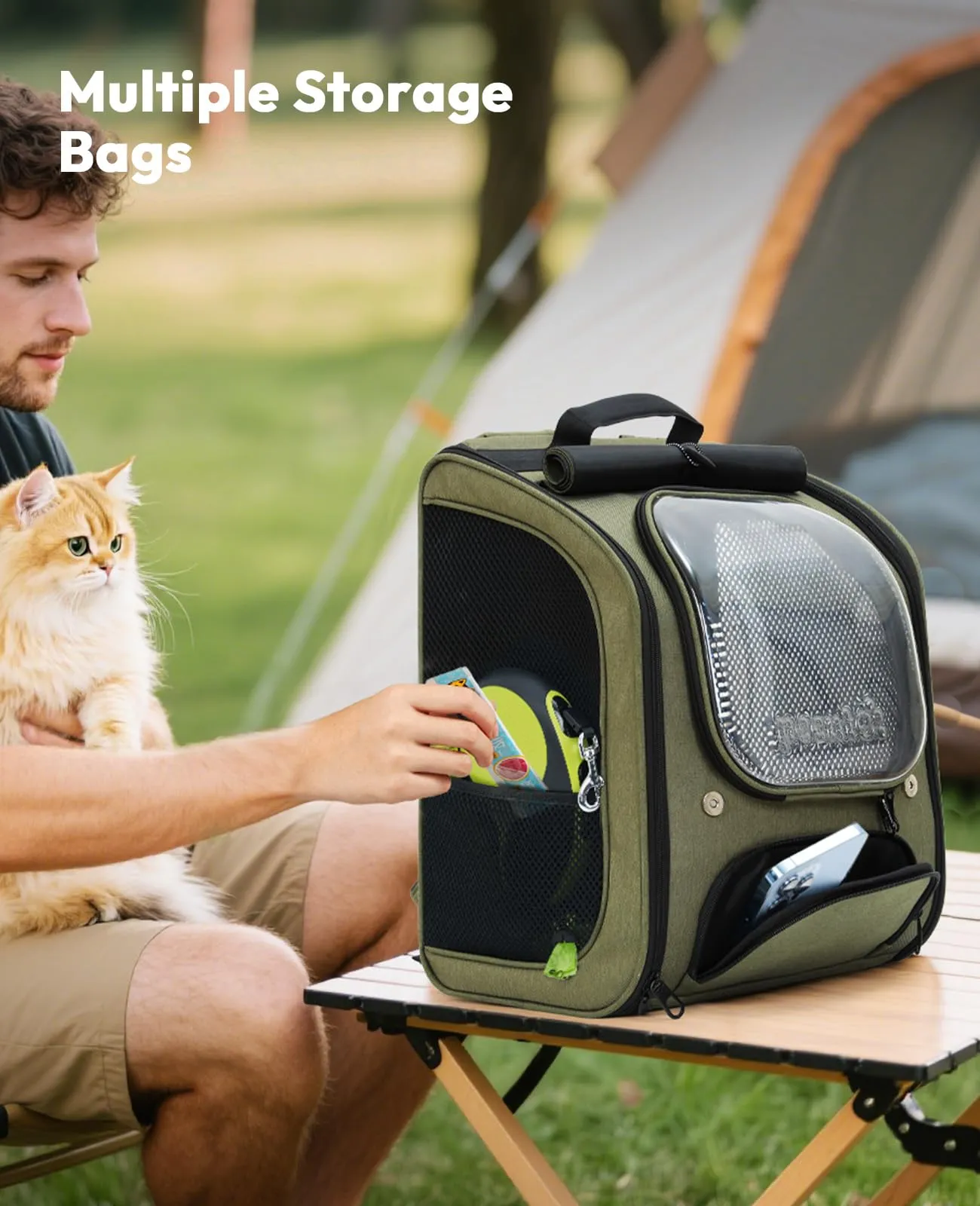Pecute Zaino a Bolla per Gatti, Ergonomico, Verde Oliva - immagine 7
