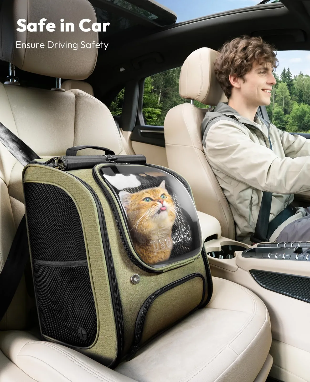 Pecute Zaino a Bolla per Gatti, Ergonomico, Verde Oliva - immagine 8