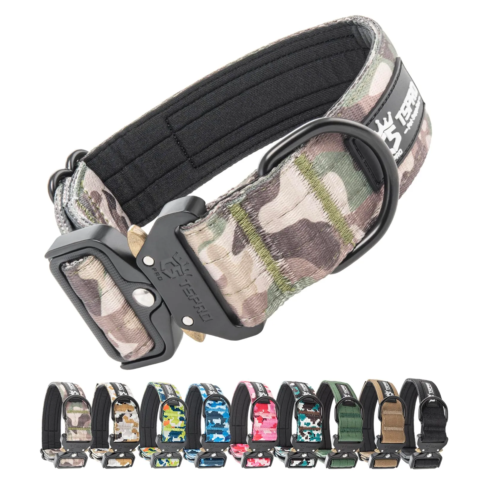 TSPRO Collare Tattico per Cani con Fibbia a Sblocco Rapido e Pannello per Toppe, Verde Militare, L (47,0–63,5 cm) - immagine 1