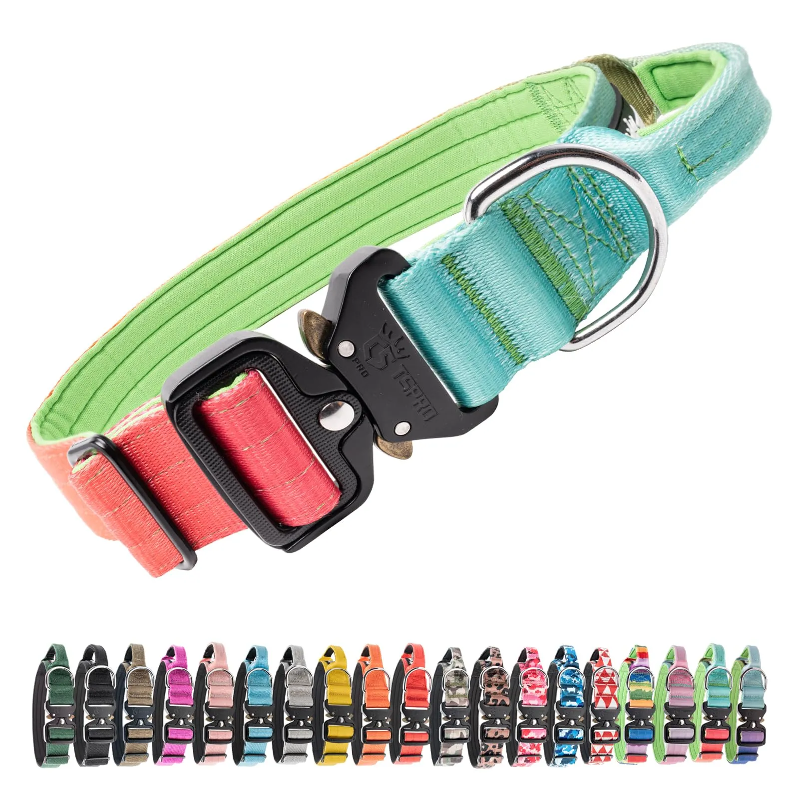 TSPRO Collare Tattico Cane con Fibbia a Sblocco Rapido e Maniglia, Largo 3,8 cm, Degradé - immagine 1