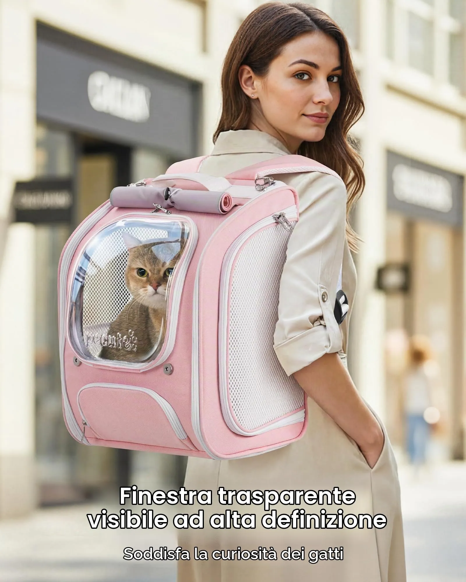 Pecute Zaino a Bolla per Gatti, Ergonomico, Rosa - immagine 2
