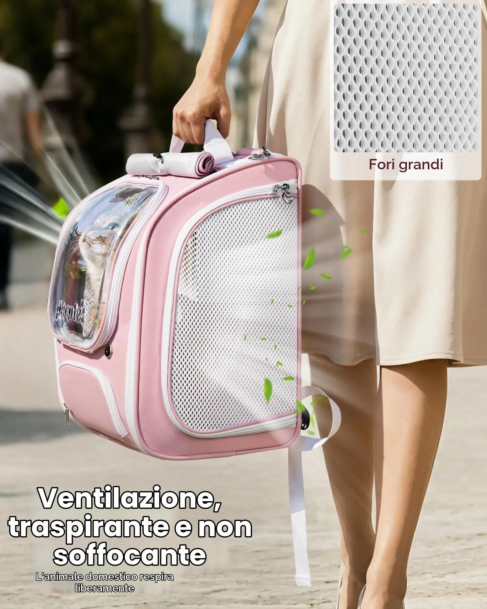 Pecute Zaino a Bolla per Gatti, Ergonomico, Rosa - immagine 3