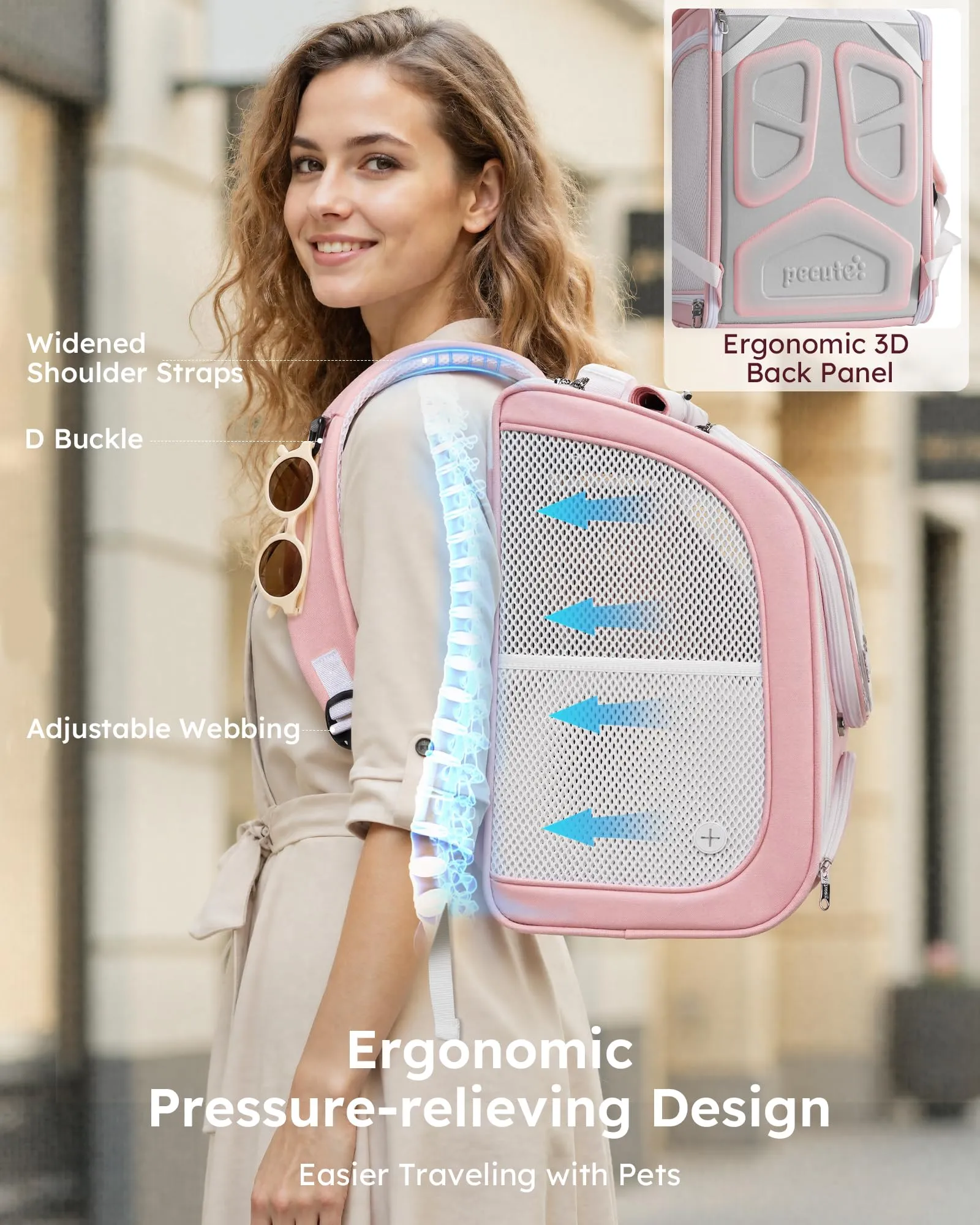 Pecute Zaino a Bolla per Gatti, Ergonomico, Rosa - immagine 4