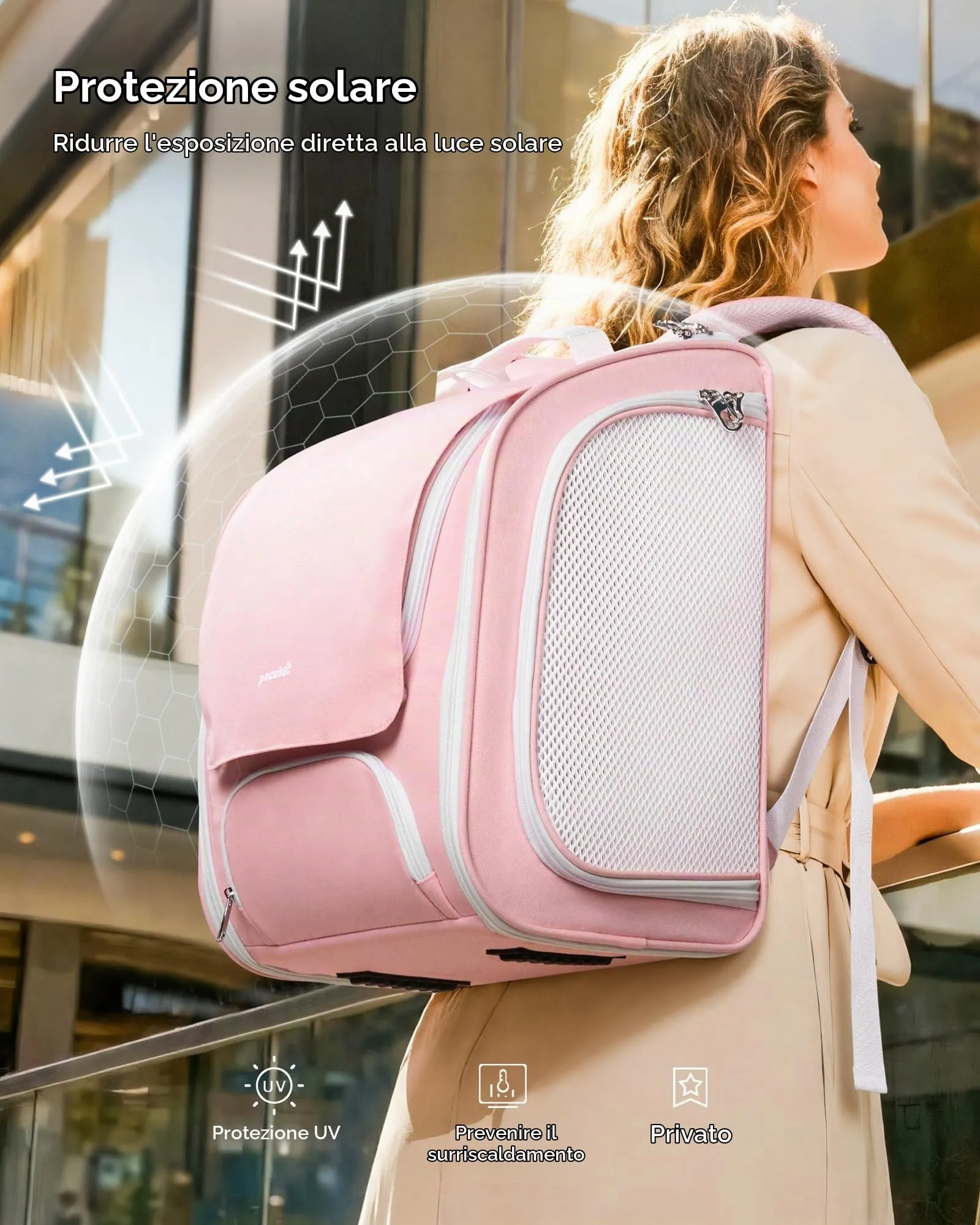 Pecute Zaino a Bolla per Gatti, Ergonomico, Rosa - immagine 5