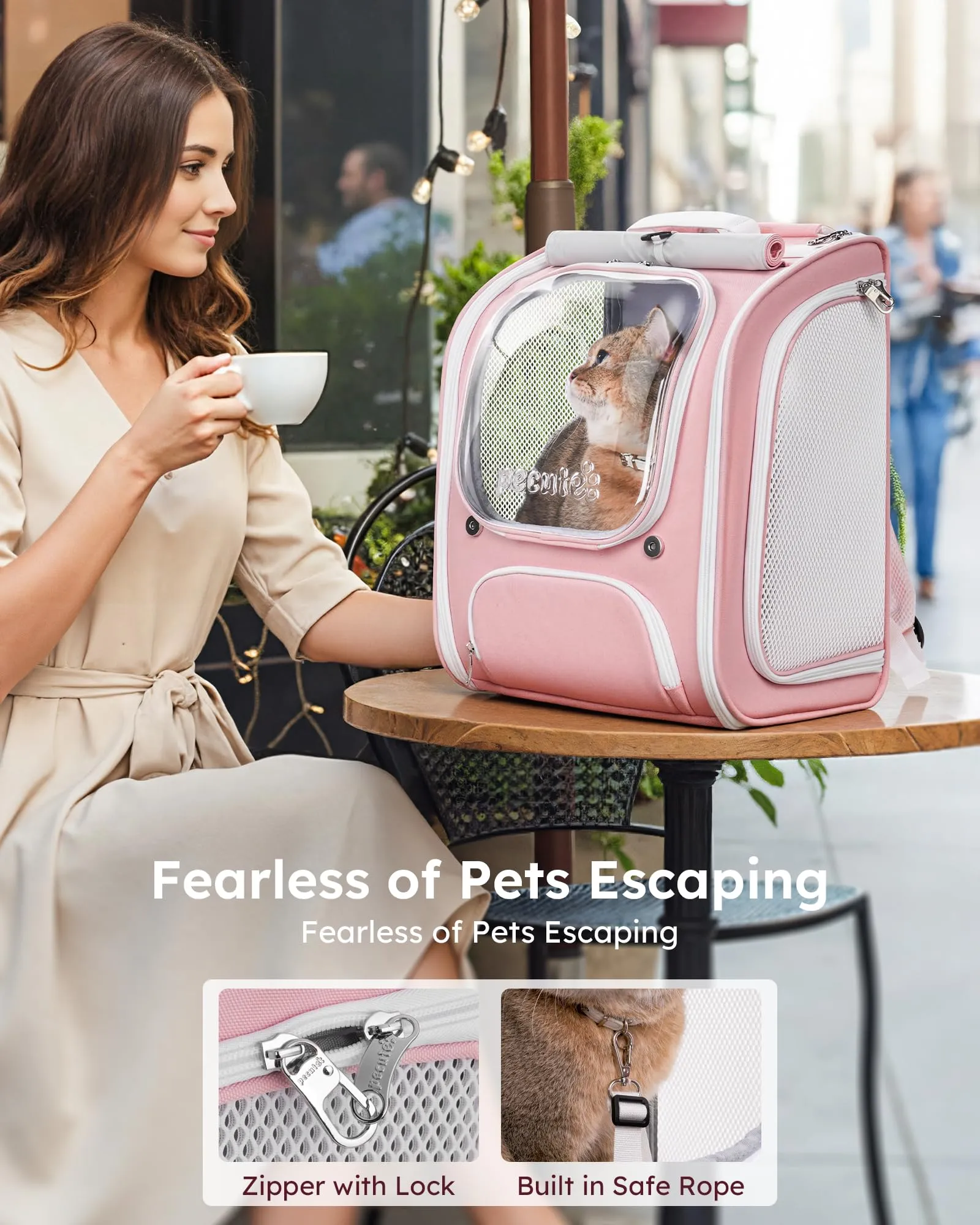 Pecute Zaino a Bolla per Gatti, Ergonomico, Rosa - immagine 6