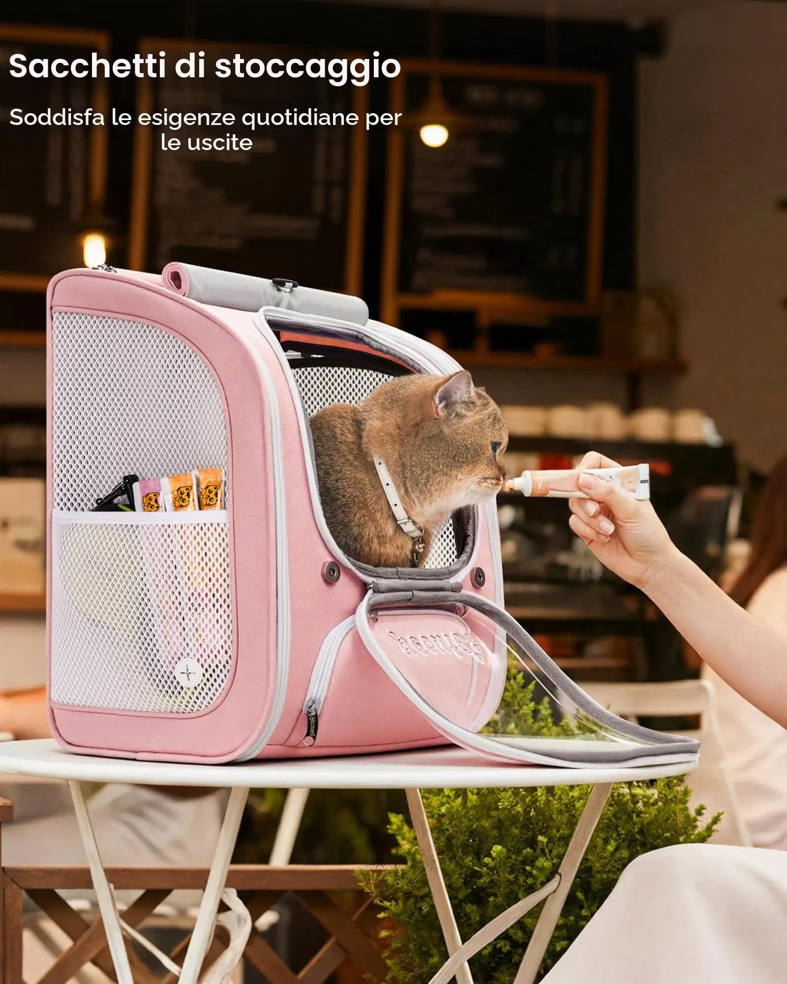 Pecute Zaino a Bolla per Gatti, Ergonomico, Rosa - immagine 7