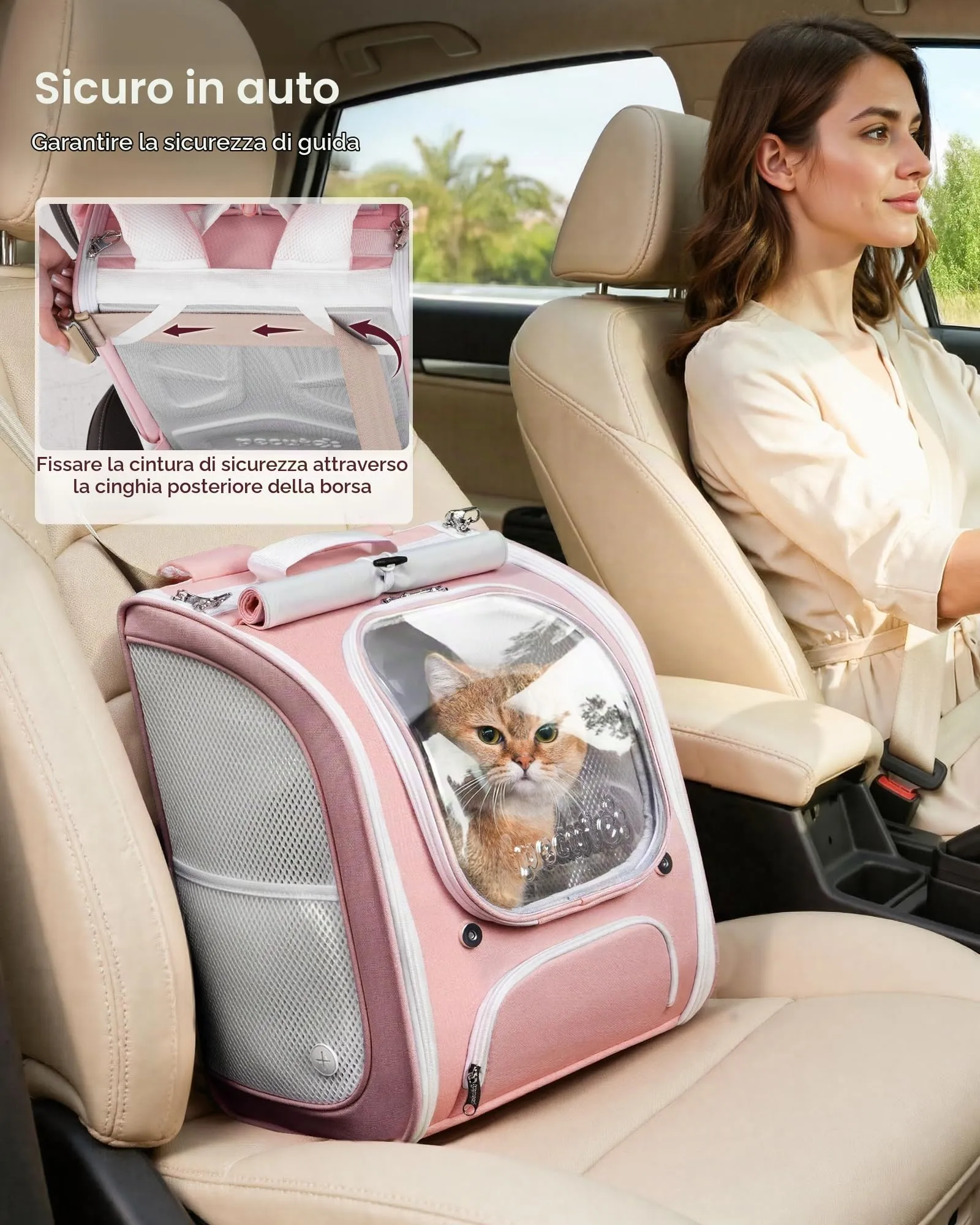 Pecute Zaino a Bolla per Gatti, Ergonomico, Rosa - immagine 8