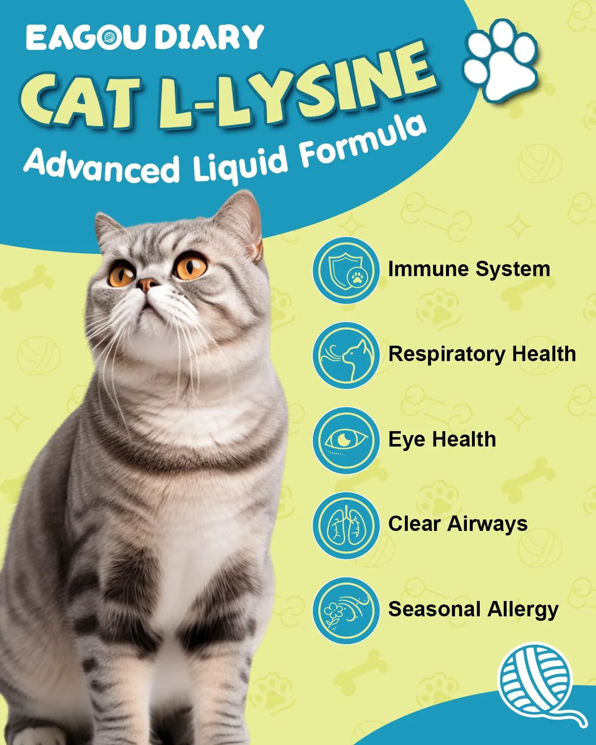 Eagou Diary Lisina per Gatti, Integratore Immunitario e Respiratorio, 60ml x 2 - immagine 3