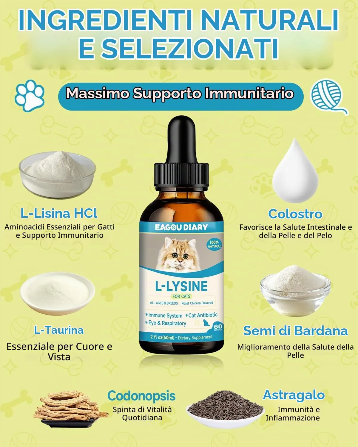 Eagou Diary Lisina per Gatti, Integratore Immunitario e Respiratorio, 60ml x 2 - immagine 4