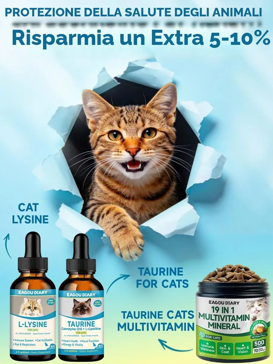 Eagou Diary Lisina per Gatti, Integratore Immunitario e Respiratorio, 60ml x 2 - immagine 10