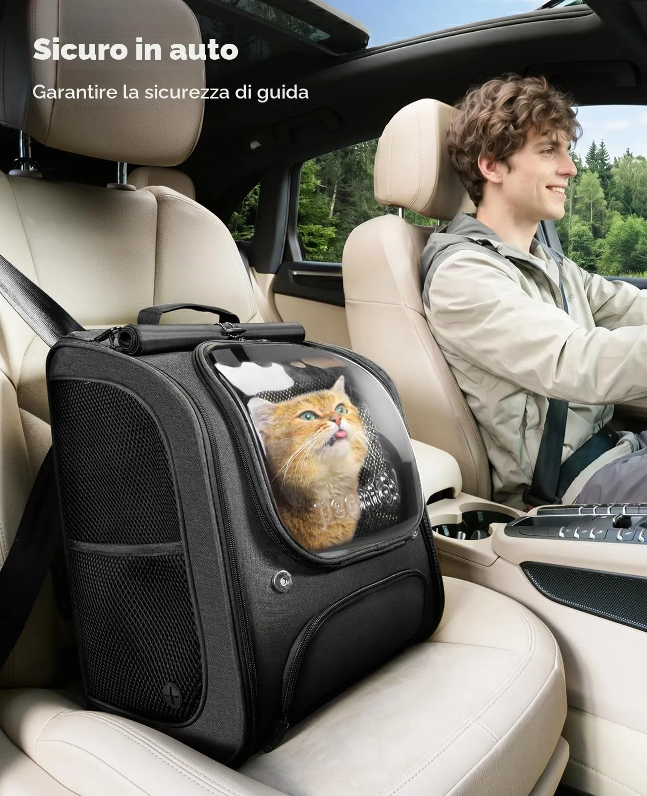 Pecute Zaino a Bolla per Gatti, Ergonomico, Nero - immagine 8