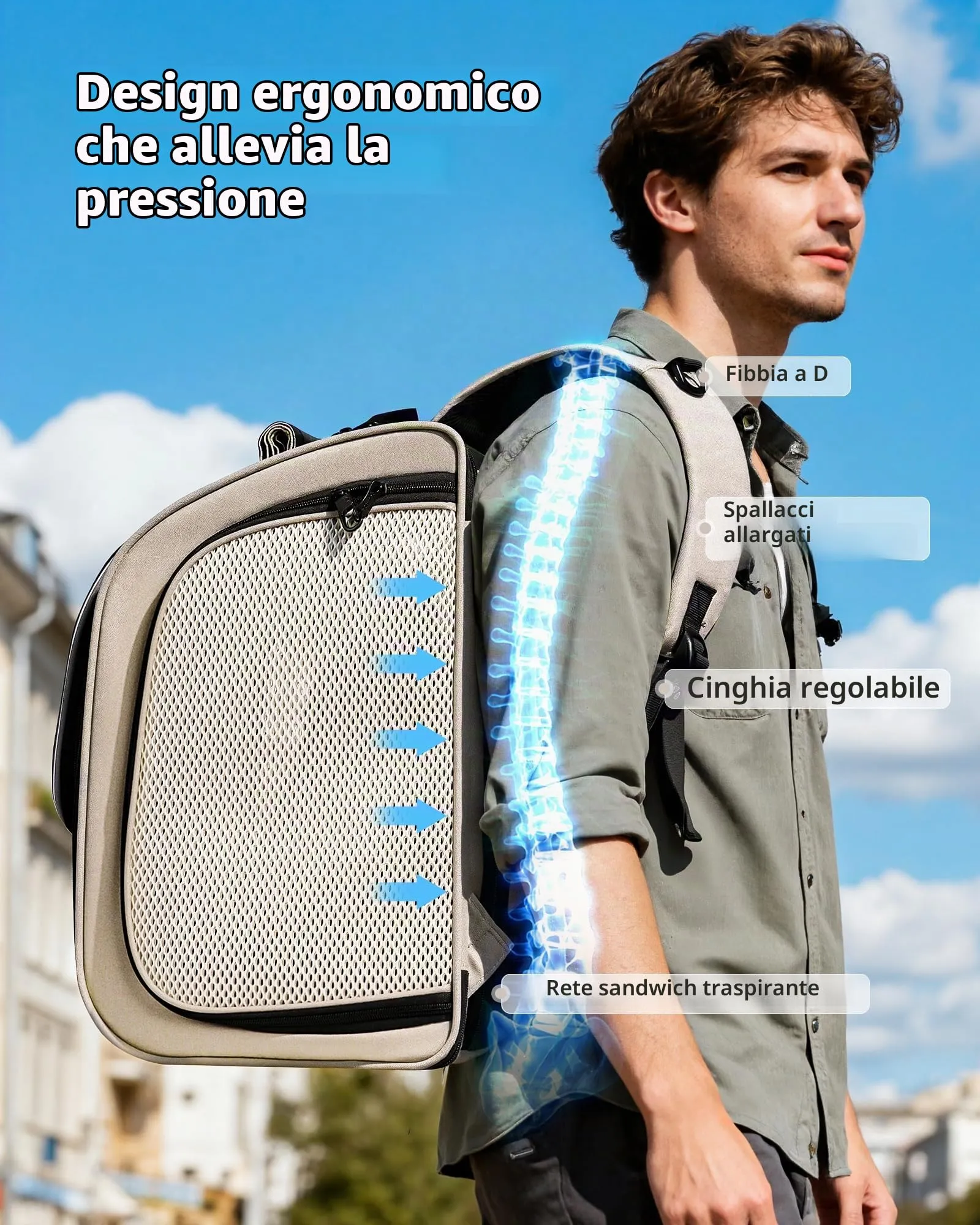 Pecute Zaino a Bolla per Gatti, Ergonomico, Cachi - immagine 8