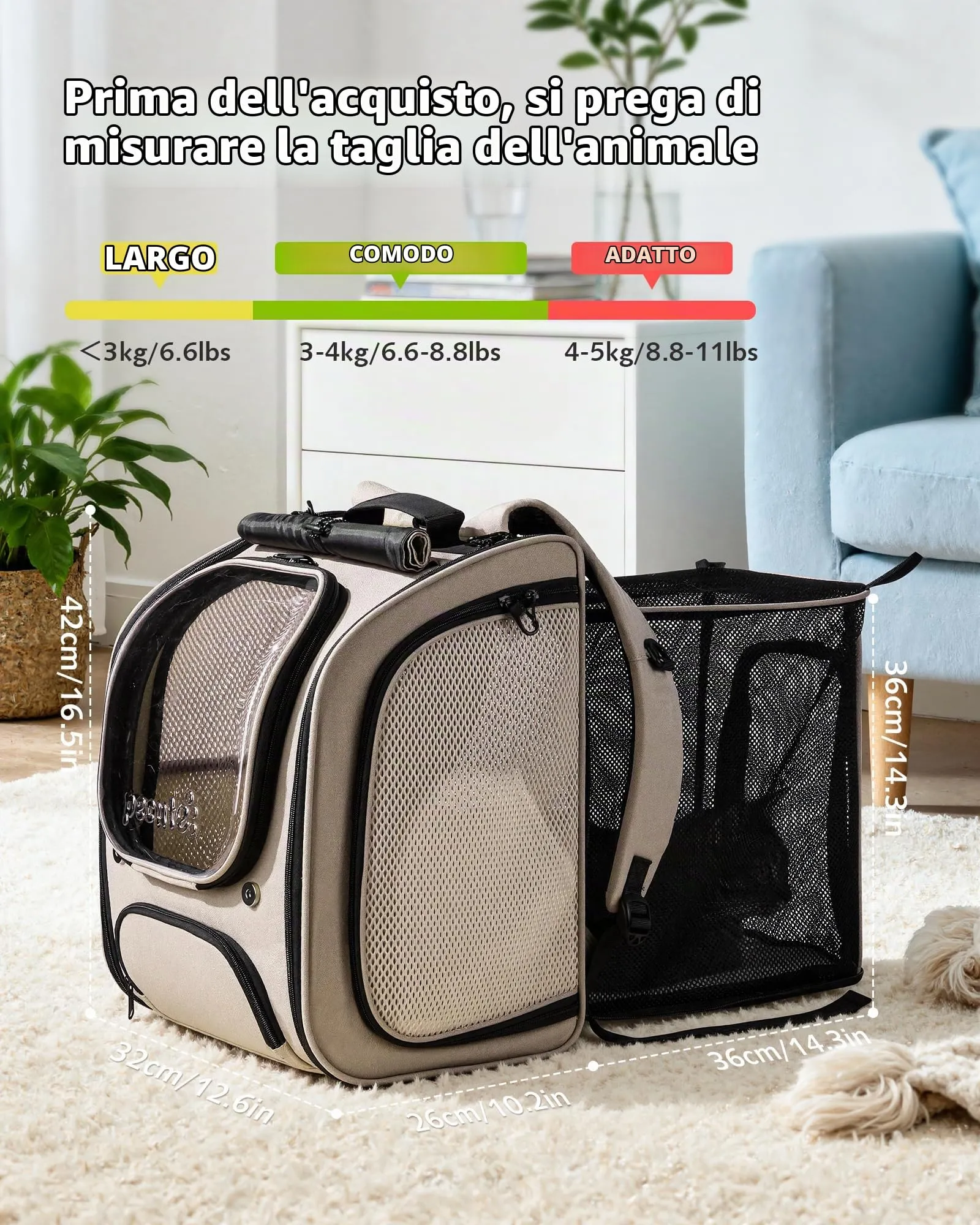 Pecute Zaino a Bolla per Gatti, Ergonomico, Cachi - immagine 9