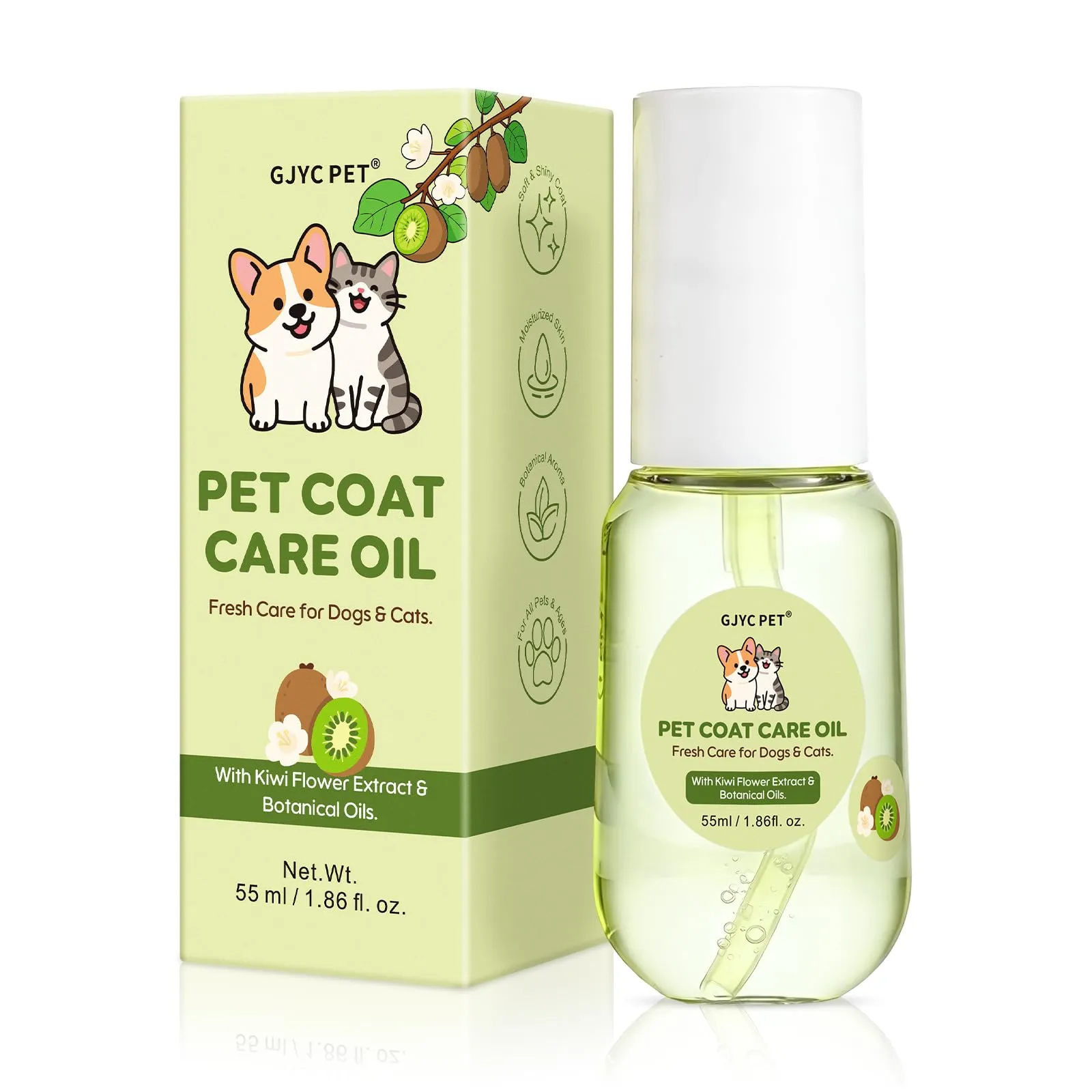 GJYC PET Olio Nutriente per Pelo di Cani e Gatti, Balsamo Leave-in Idratante e Districante, Profumo Kiwi & Floreale, 55 ml - immagine 1