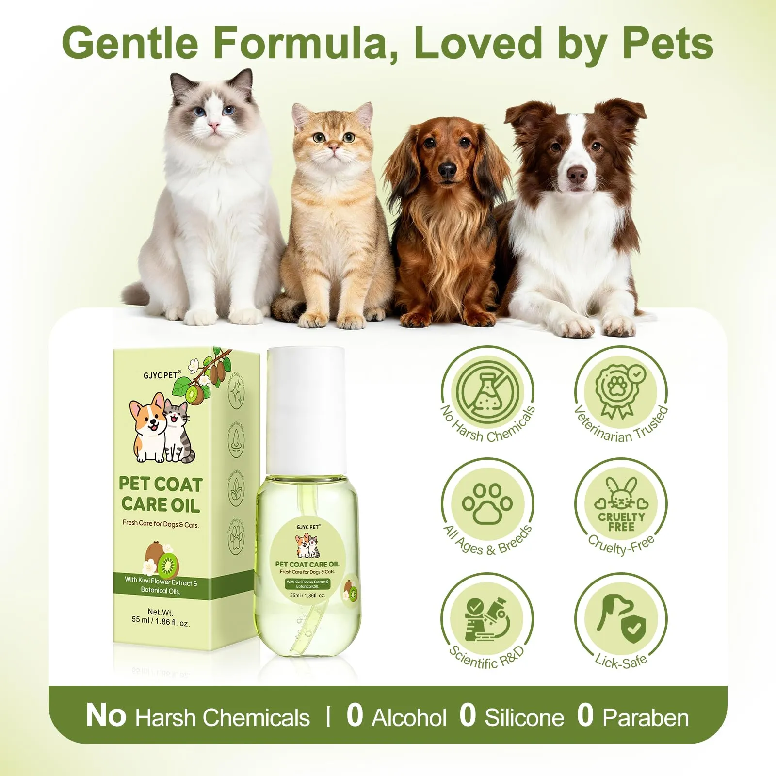 GJYC PET Olio Nutriente per Pelo di Cani e Gatti, Balsamo Leave-in Idratante e Districante, Profumo Kiwi & Floreale, 55 ml - immagine 7
