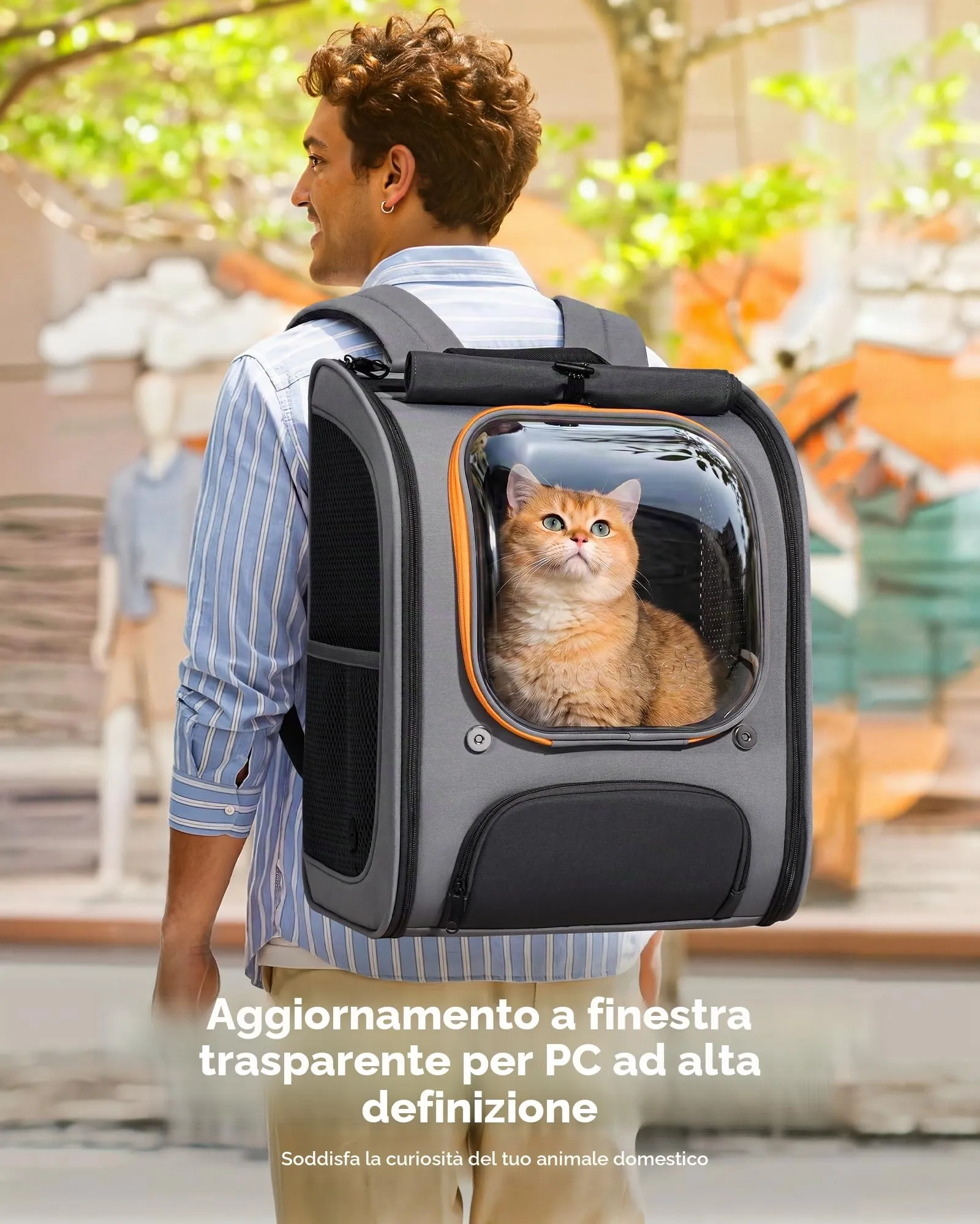 Pecute Zaino a Bolla per Gatti, Grigio - immagine 2