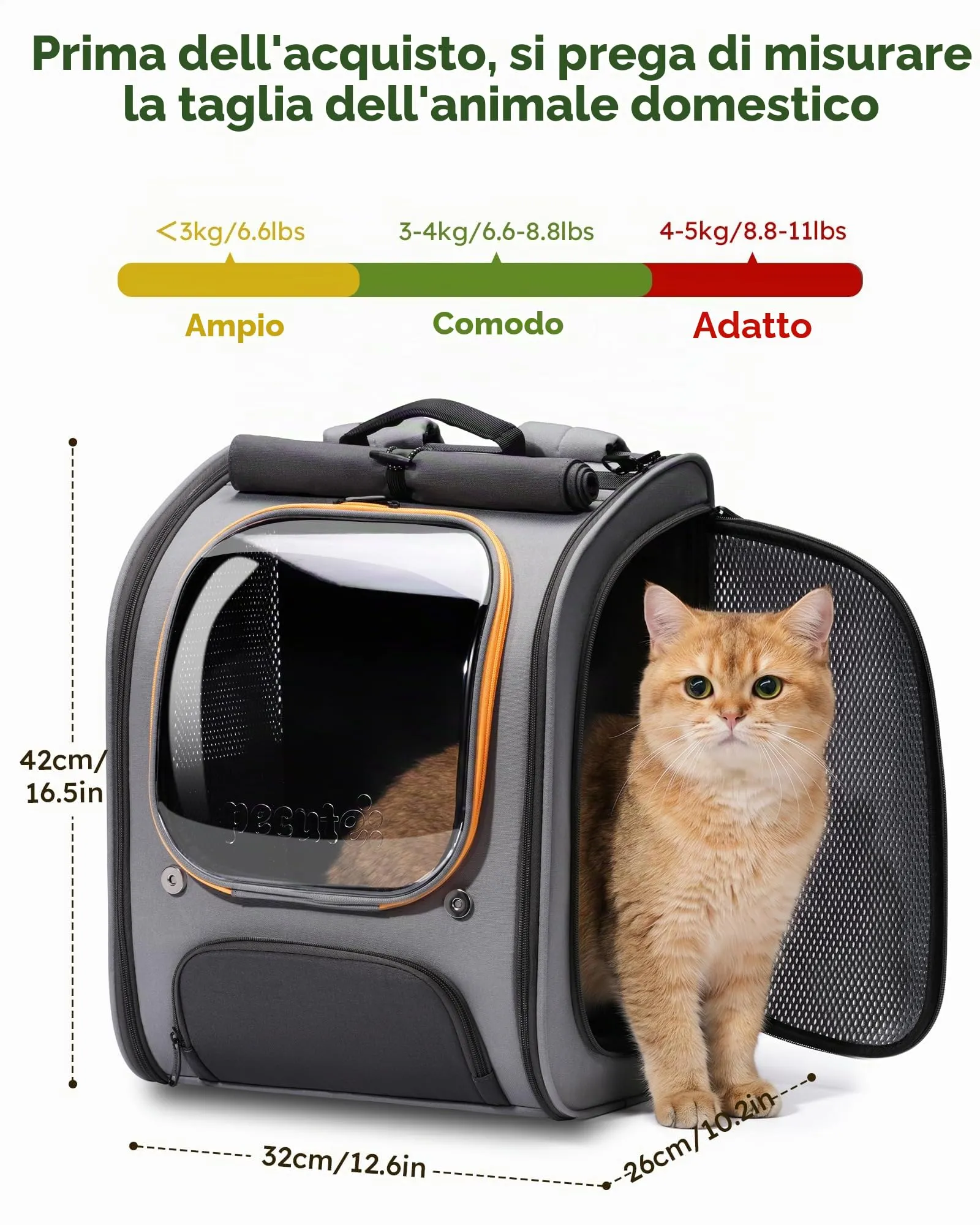 Pecute Zaino a Bolla per Gatti, Grigio - immagine 9