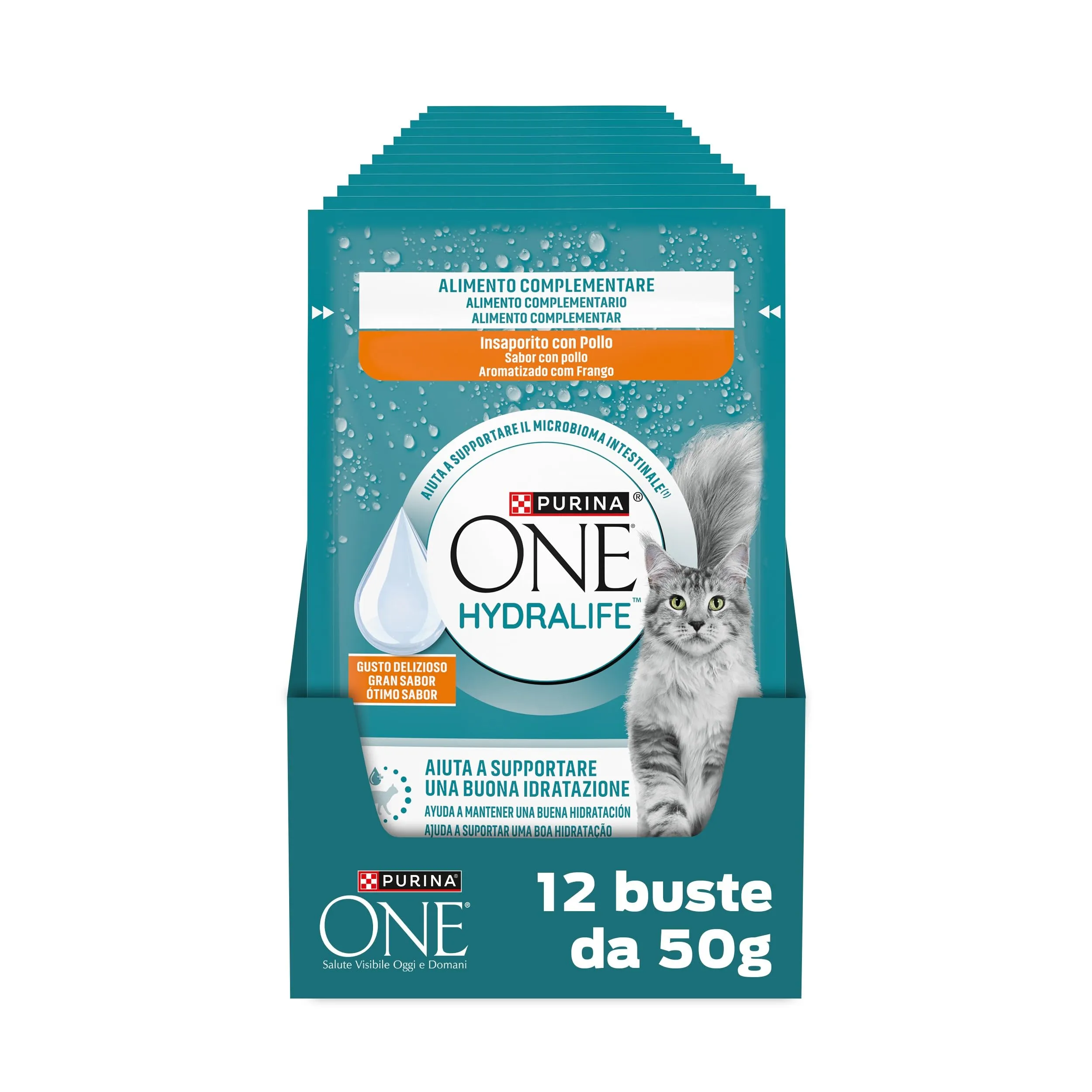 Purina ONE HydraLife per Gatti Adulti, Pollo, 12 Bustine da 50g - immagine 1
