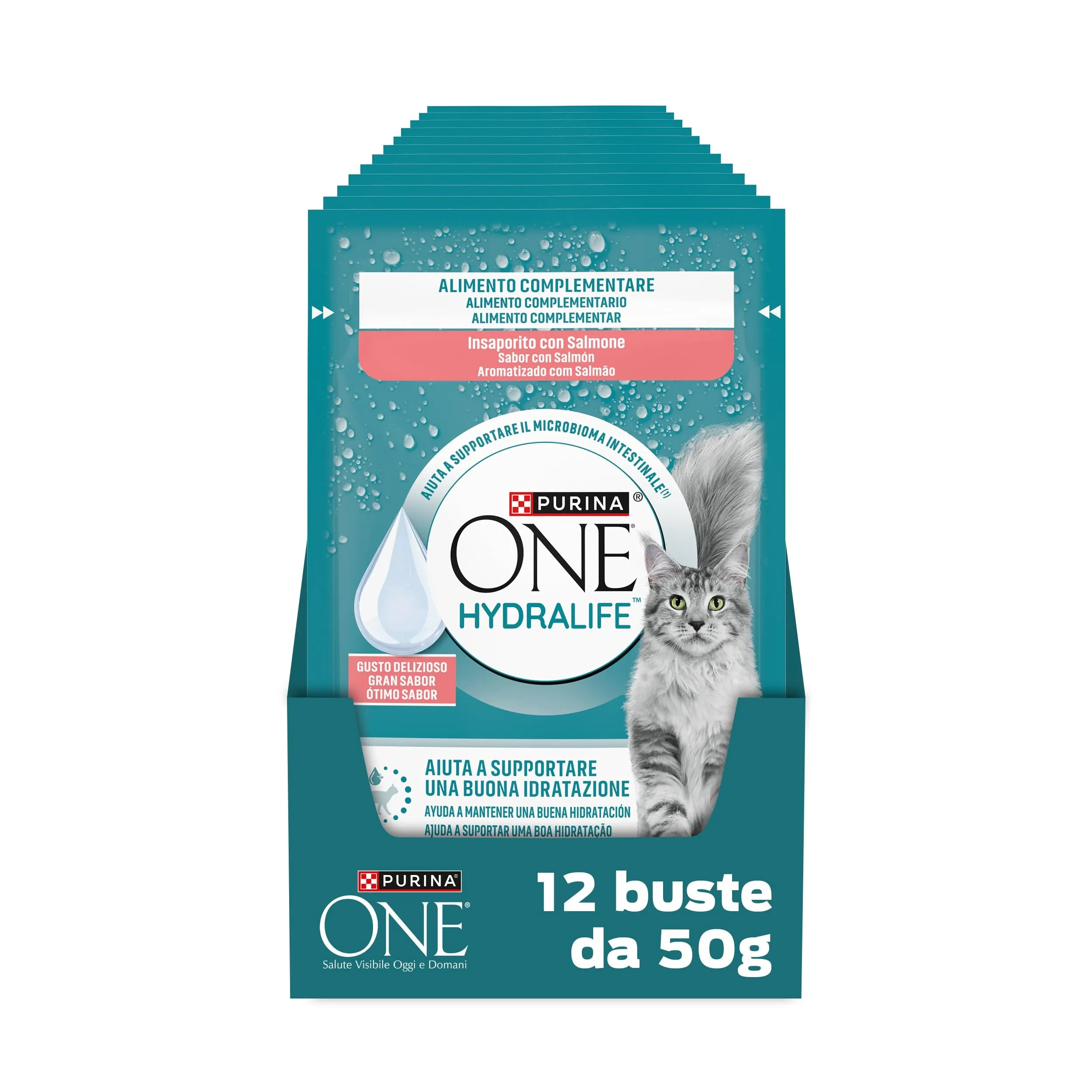 Purina ONE HydraLife per Gatti Adulti, Salmone, 12 Bustine da 50g - immagine 1