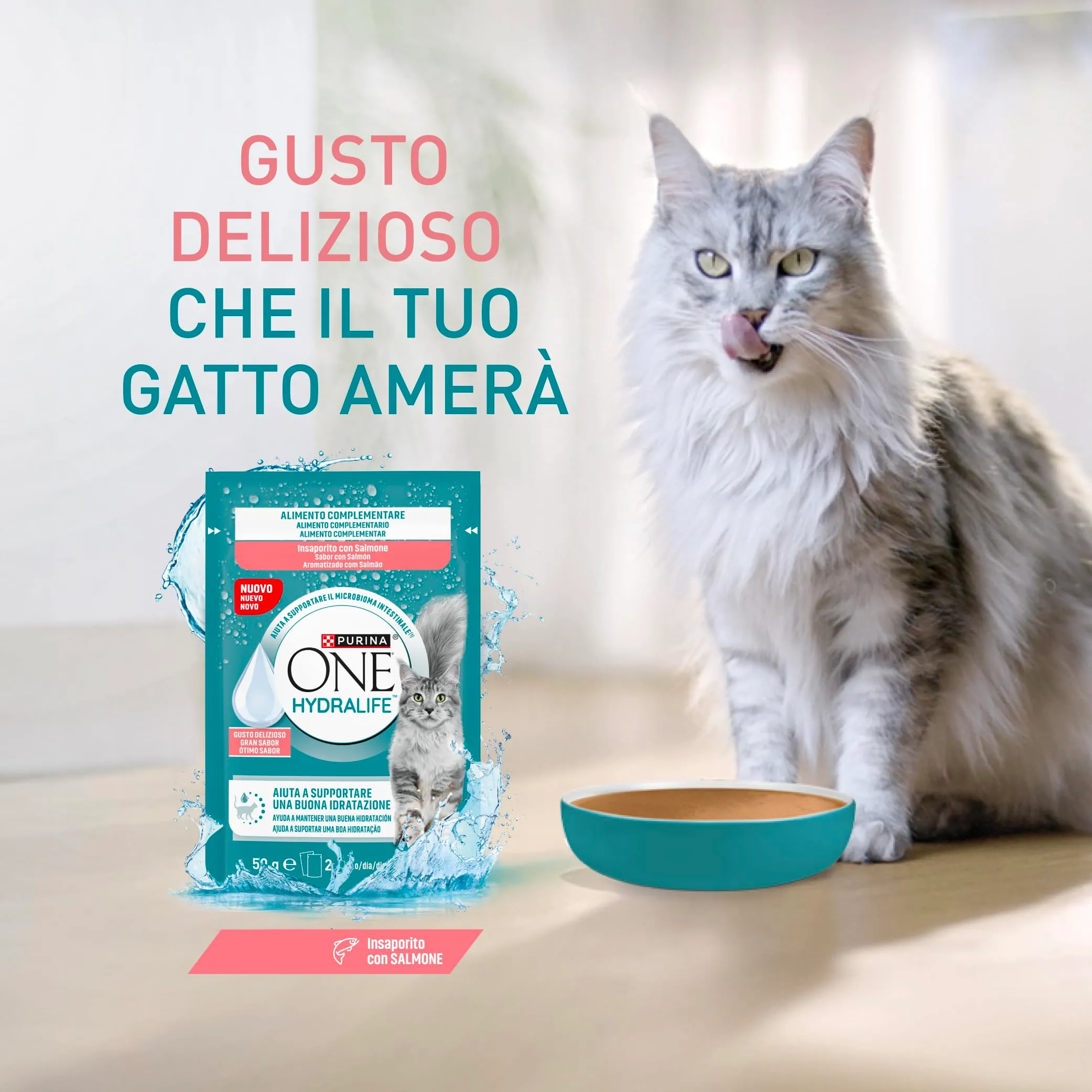 Purina ONE HydraLife per Gatti Adulti, Salmone, 12 Bustine da 50g - immagine 4