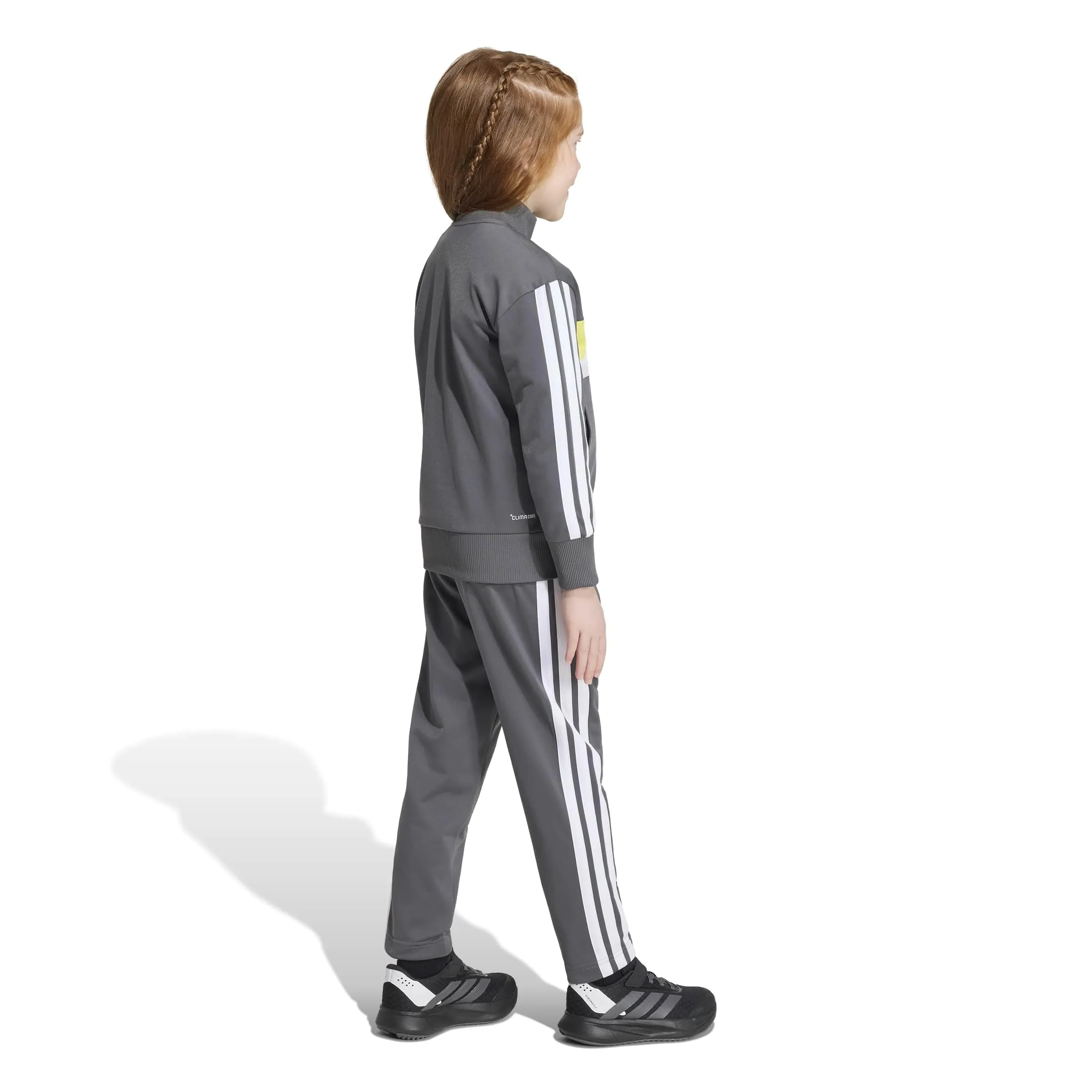 adidas Seasonal Essentials Tiberio 3 Stripes Tricot Tracksuit, Grey Five/White/Pure Lemon, 7-8 Years - immagine 2