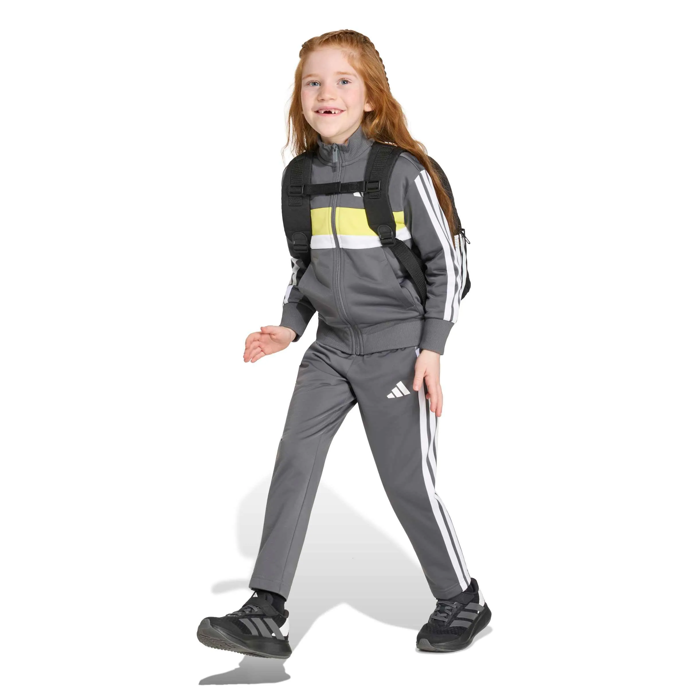 adidas Seasonal Essentials Tiberio 3 Stripes Tricot Tracksuit, Grey Five/White/Pure Lemon, 7-8 Years - immagine 6