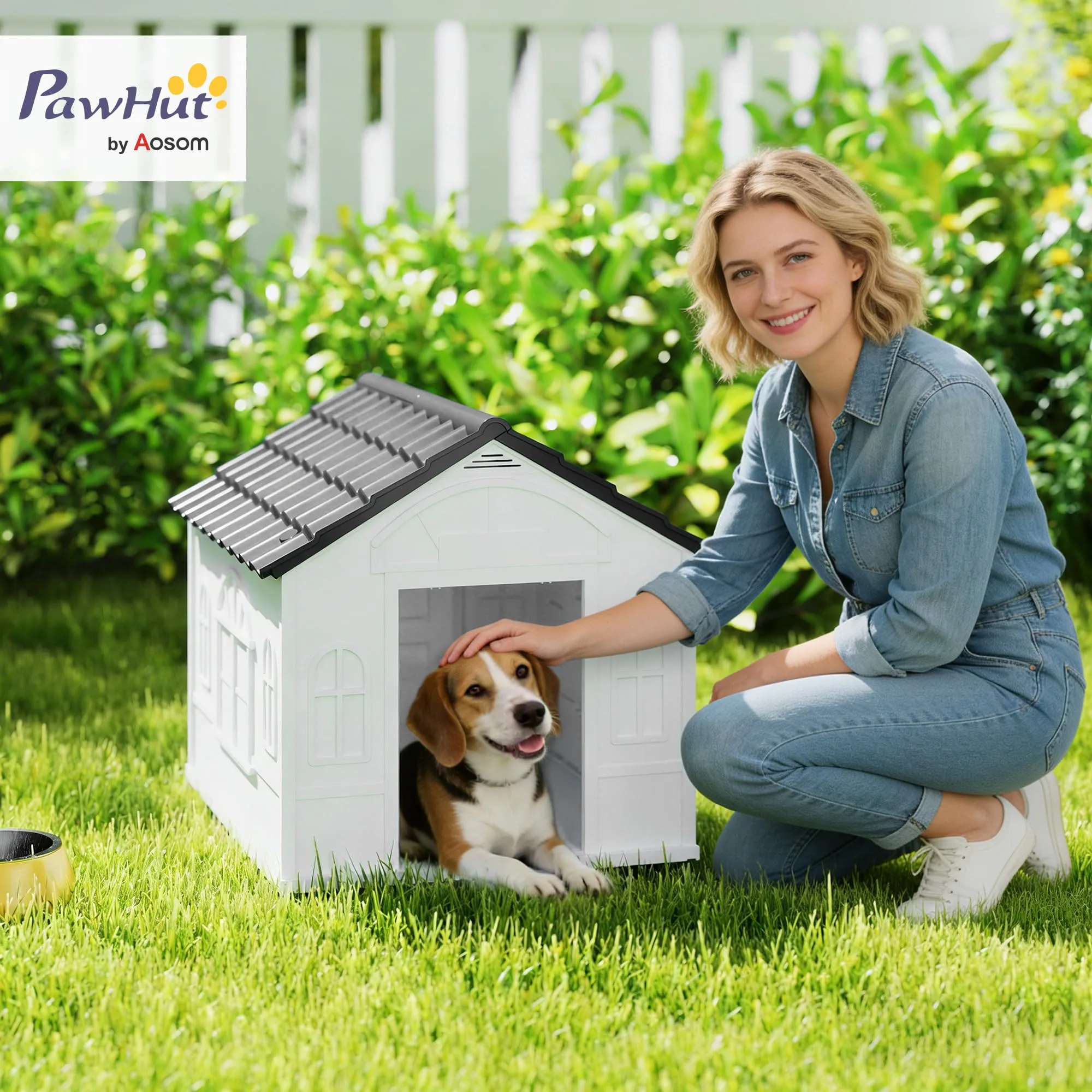 PawHut Casetta per Cani Impermeabile, Grigio, 65x75.7x63 cm - immagine 2